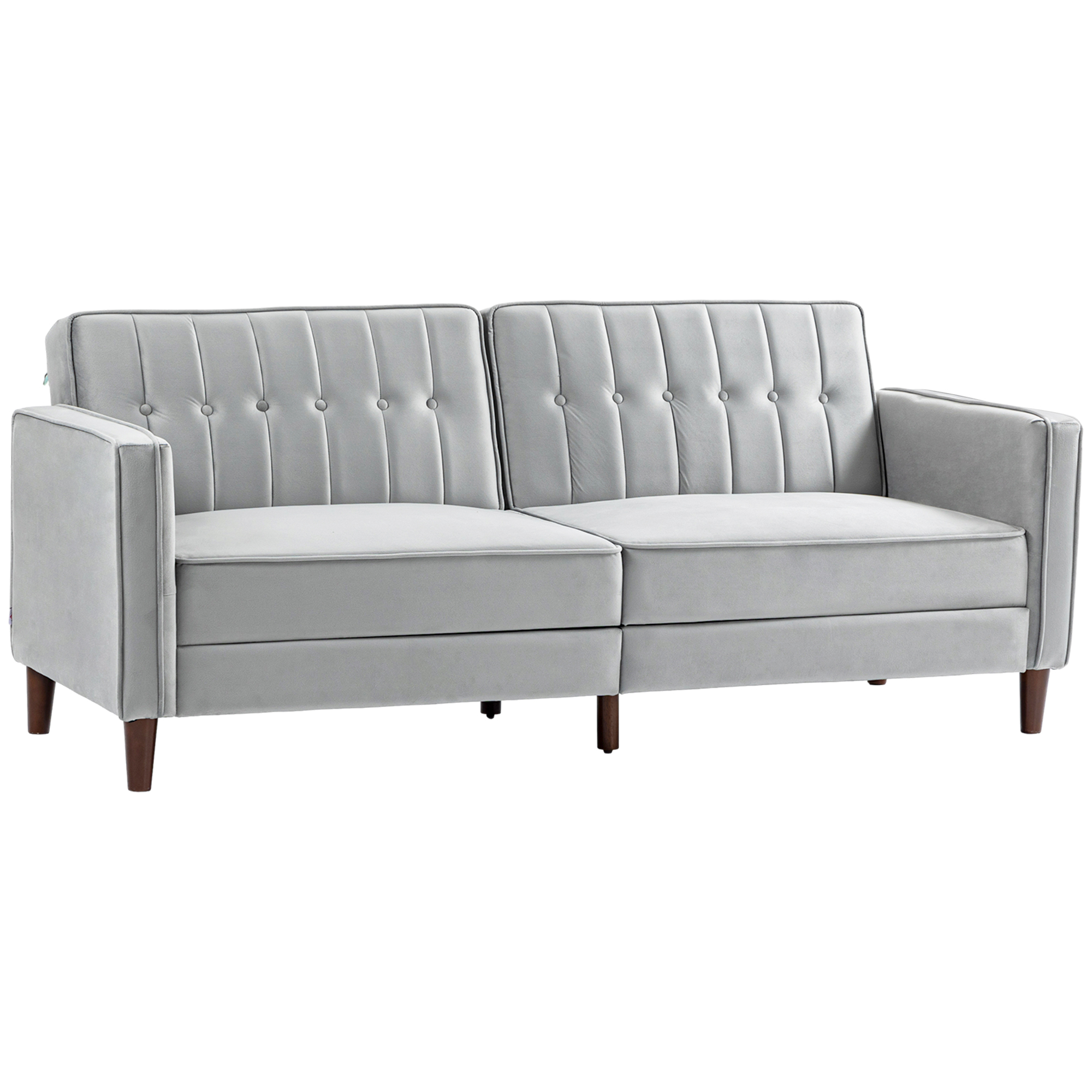 Modern Convertible Sofa Futon Velvet-Touch Tufted Couch Compact Loveseat with Adjustable Split Back, Light Grey - Life Essentials