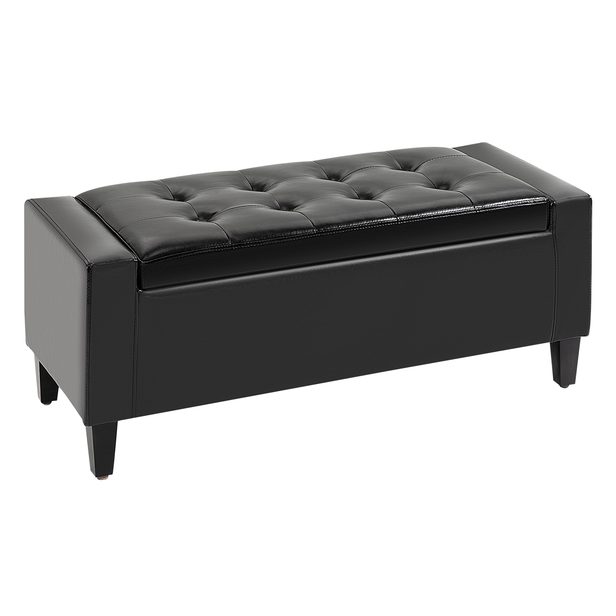 PU Leather Storage Ottoman Bench Storage Chest Tufted Ottoman Cube w/ Flipping Top 92L x 40W x 40H cm Black - Life Essentials