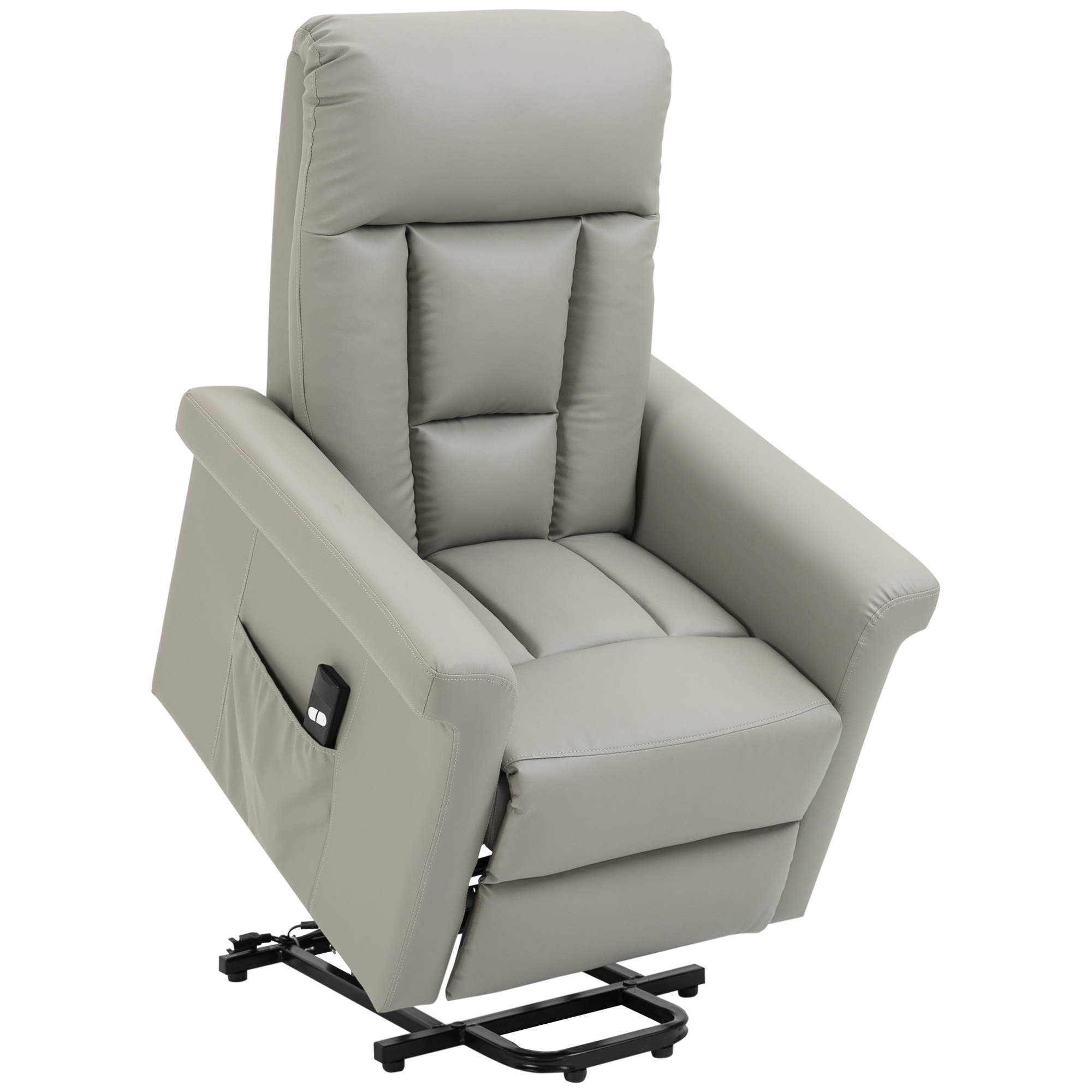 Power Lift Chair PU Leather Recliner Sofa Chair with Remote Control, Side Pocket - Grey - Life Essentials