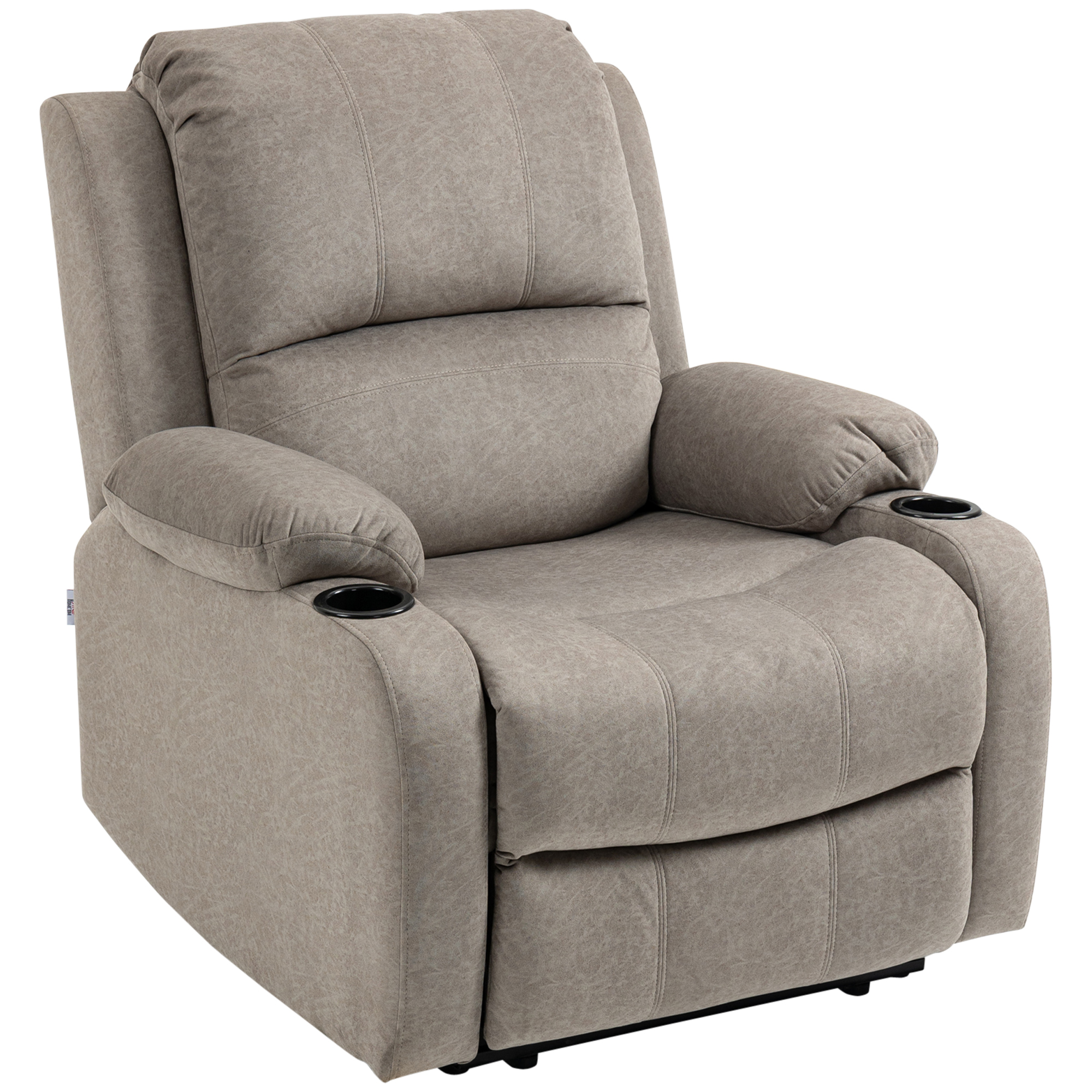Microfibre Recliner Armchair, with Adjustable Leg Rest, Cup Holder, for Home Living Room, Brown - Life Essentials