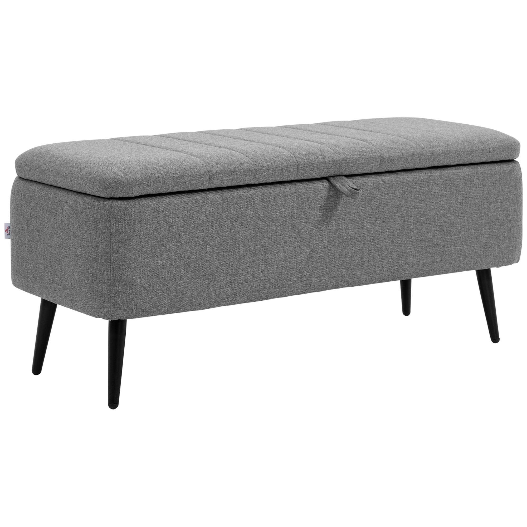 Storage Ottoman with Flip Top, Rectangular Upholstered Bench, Linen Fabric Footstool with Steel Legs for Living Room, Bedroom, Grey - Life Essentials