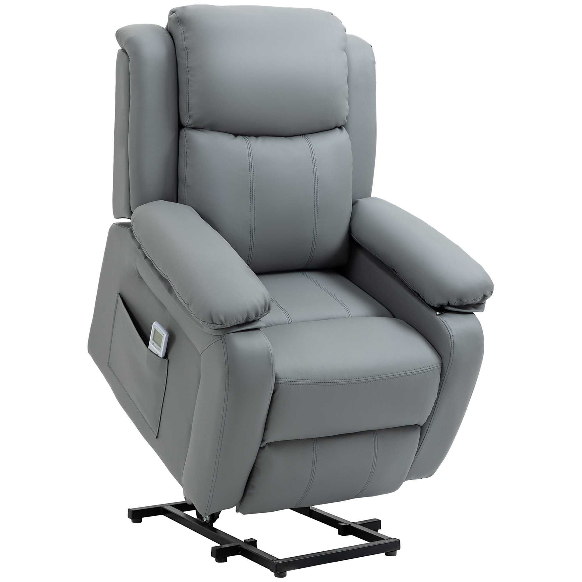Electric Power Lift Recliner Chair Vibration Massage Reclining Chair with Remote Control and Side Pocket, Grey - Life Essentials