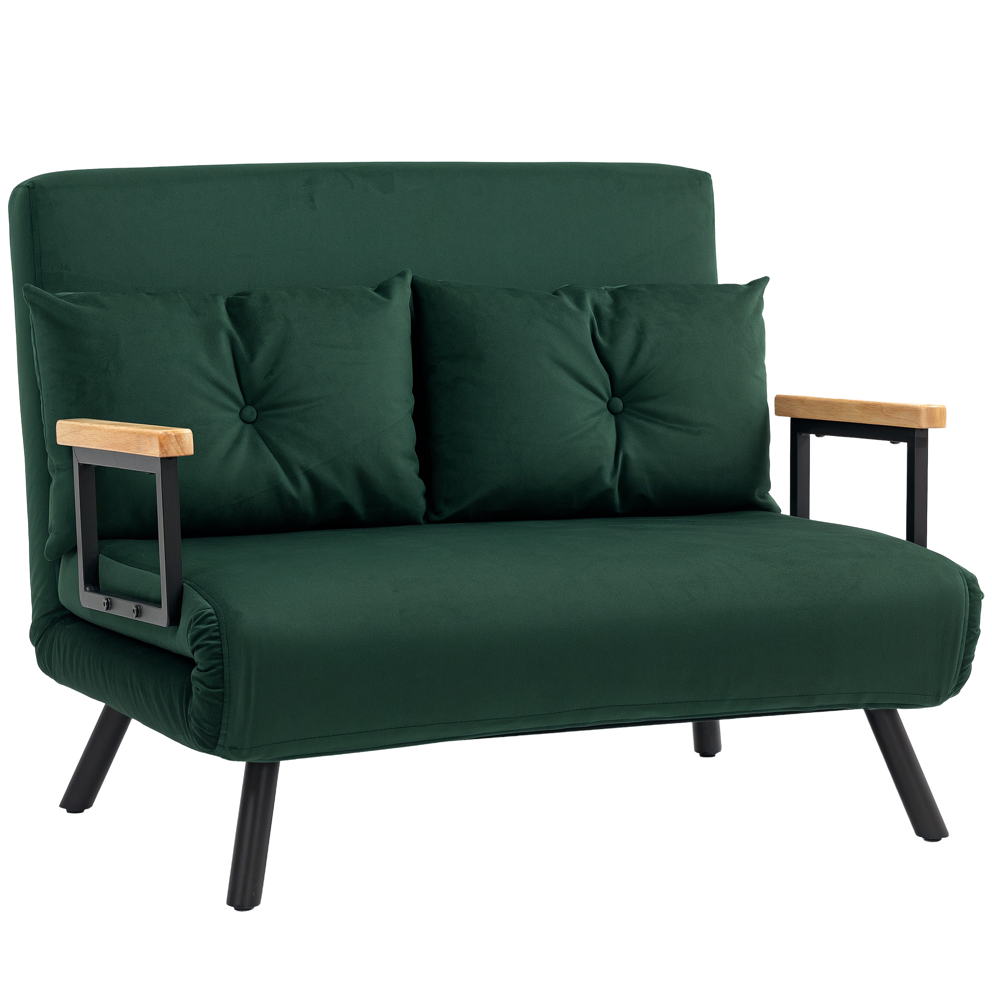 HERON 4-in-1 Velvet-Feel Double Sofa Bed, with Pillows - Green - Life Essentials