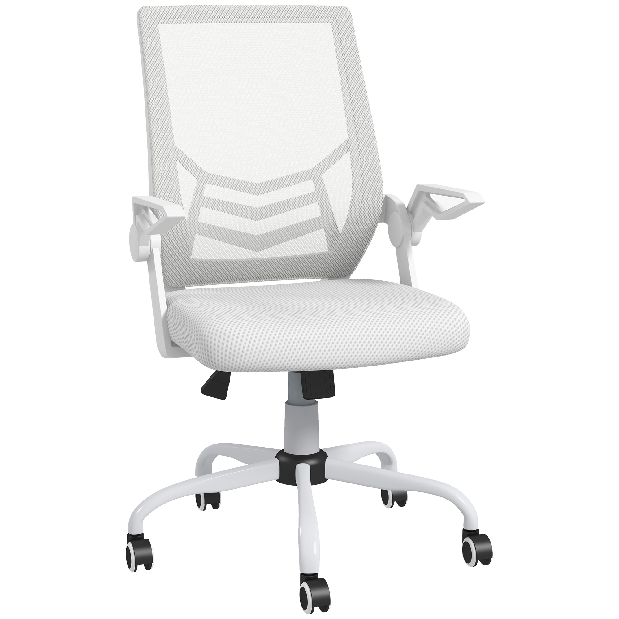 Vinsetto Mesh Office Chair, Computer Desk Chair with Flip-up Armrests, Lumbar Back Support and Swivel Wheels, White - Life Essentials