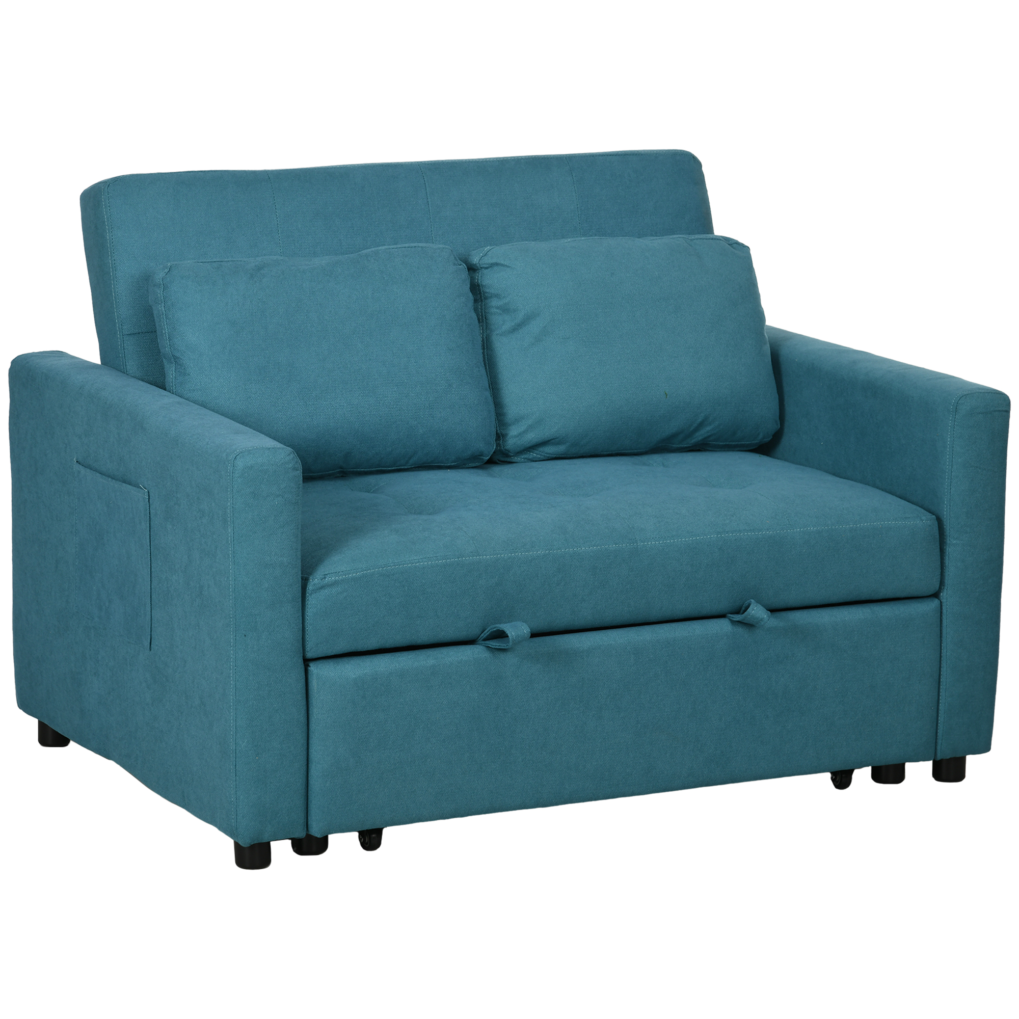 Loveseat Sofa Bed, Convertible Bed Settee with 2 Cushions, Side Pockets for Living Room, Blue - Life Essentials