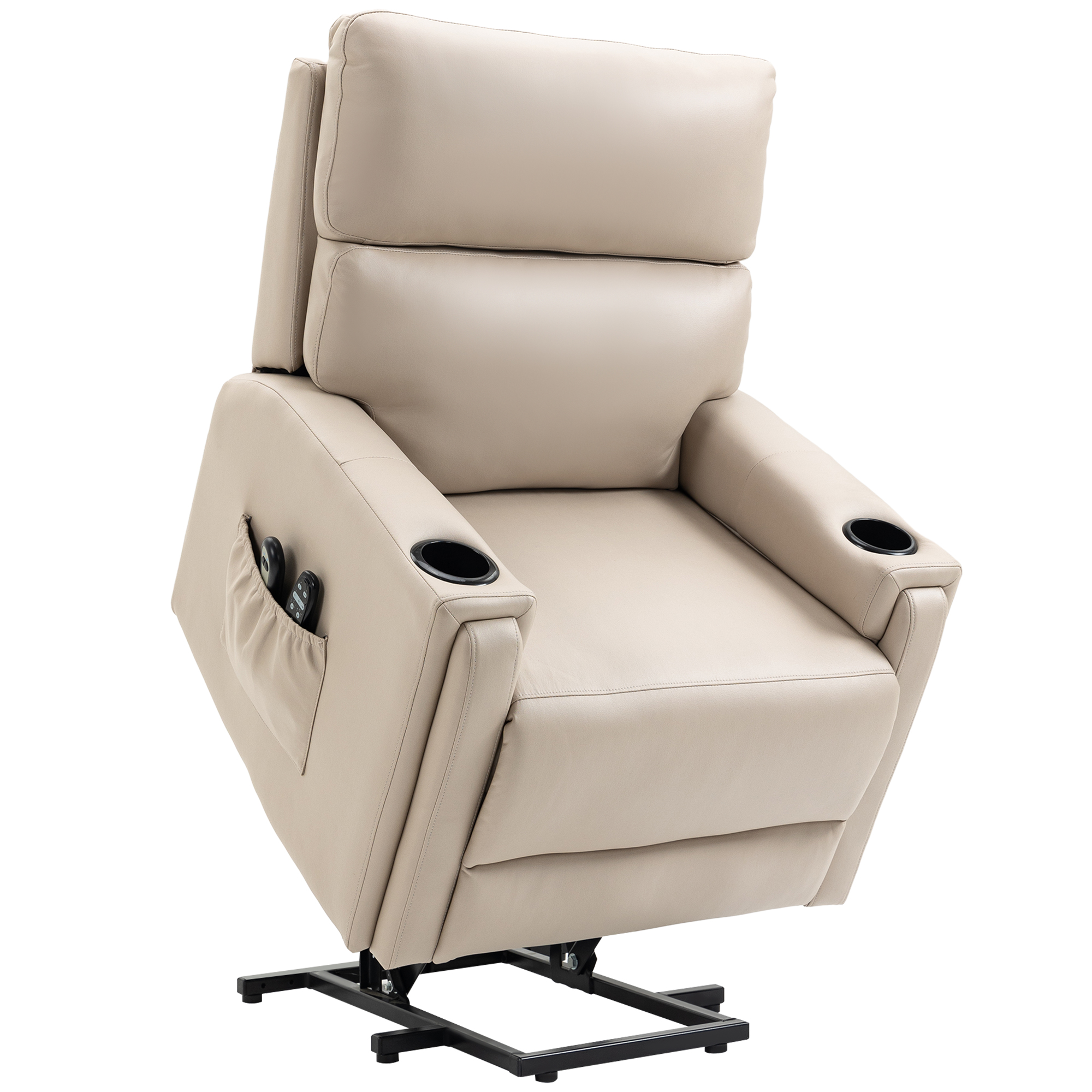 Lift Chair, Electric Riser and Recliner Chair with Vibration Massage, Heat, Cup Holders, Side Pockets, Beige - Life Essentials