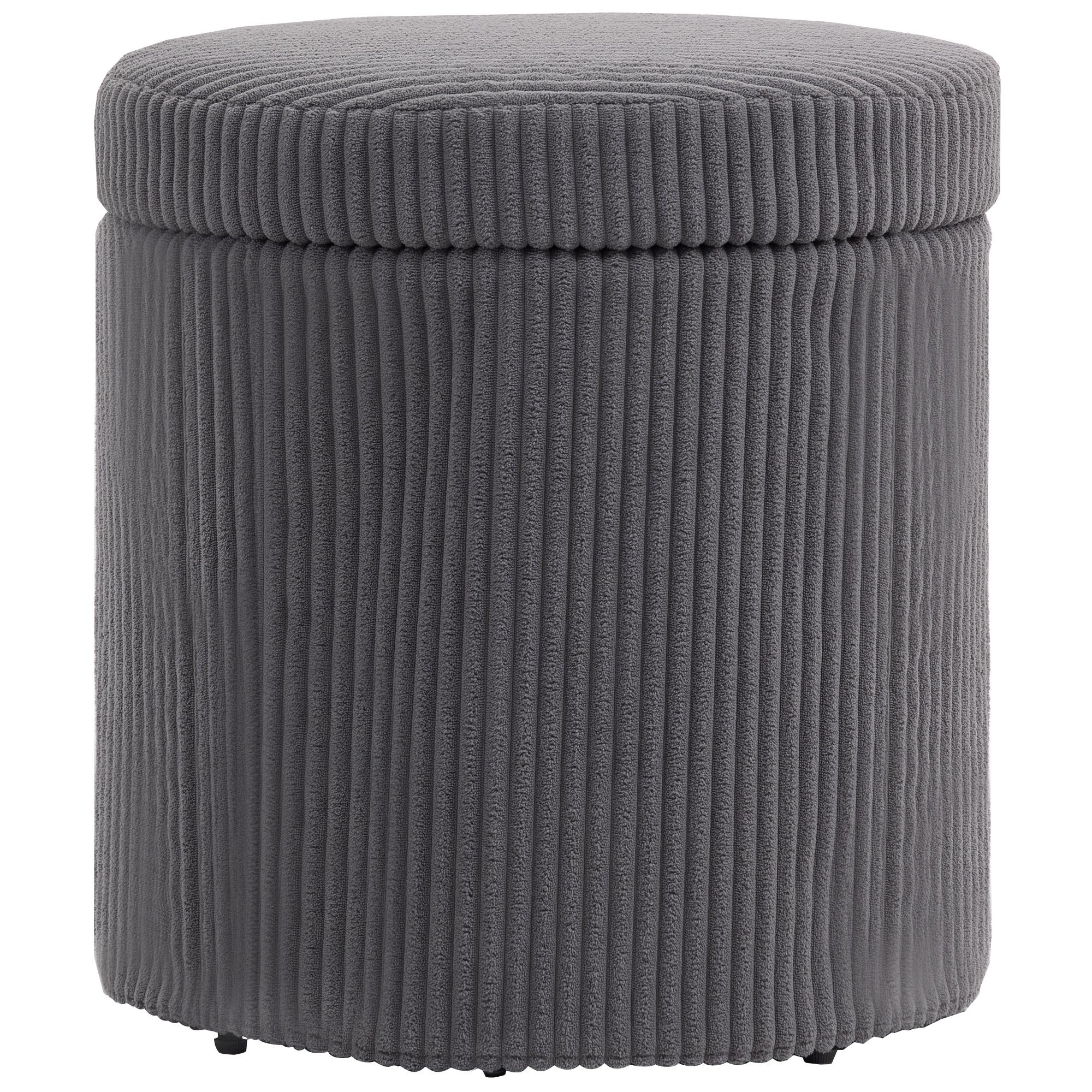 HERON 40cm Round Storage Ottoman, Corduroy Footstool with Removable Lid and Legs, Vanity Stool for Living Room, Bedroom, Grey - Life Essentials