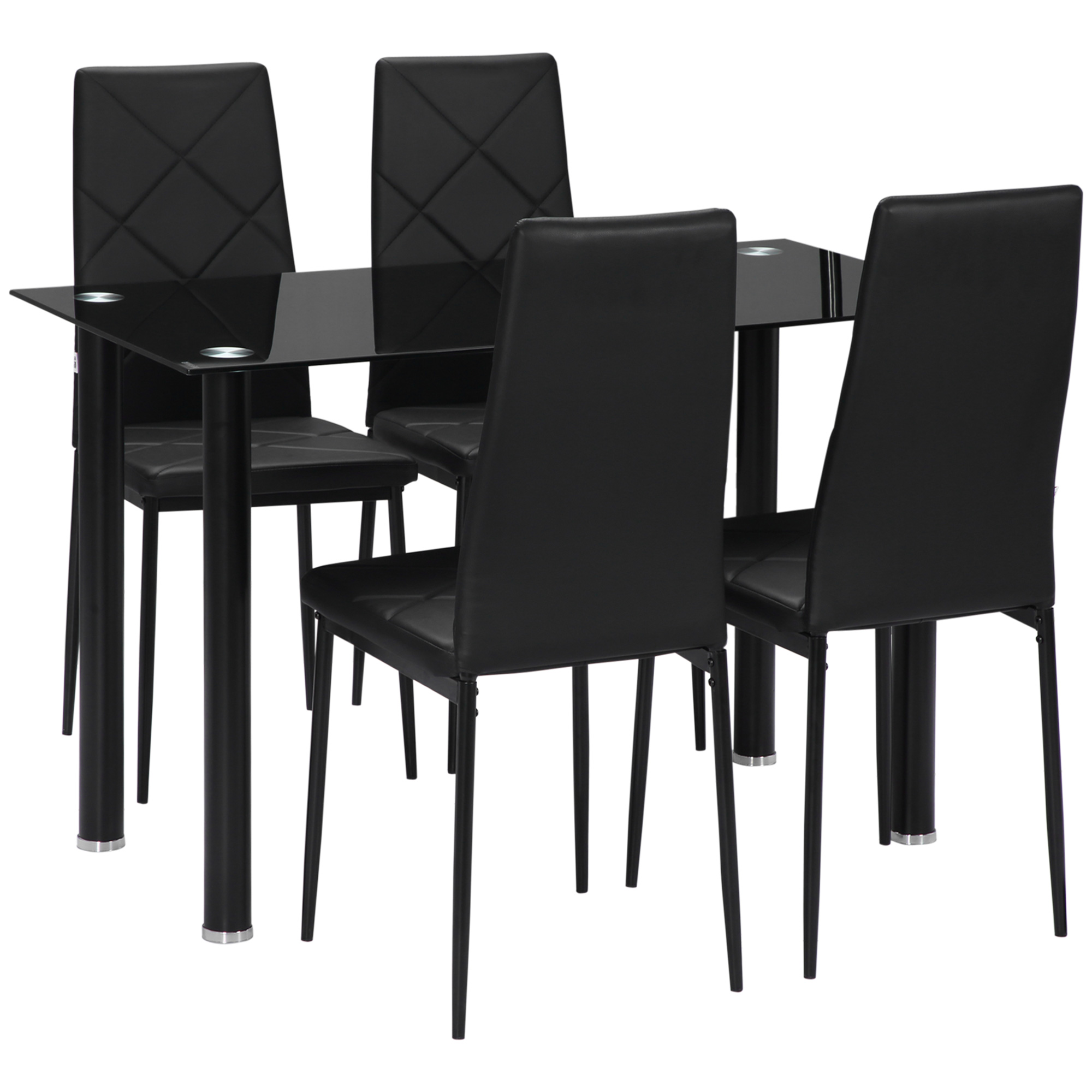 Modern Dining Table Set for 4, Space-Saving 5 Pieces Kitchen Table Set with Rectangle Table and Steel Frame, Black - Life Essentials