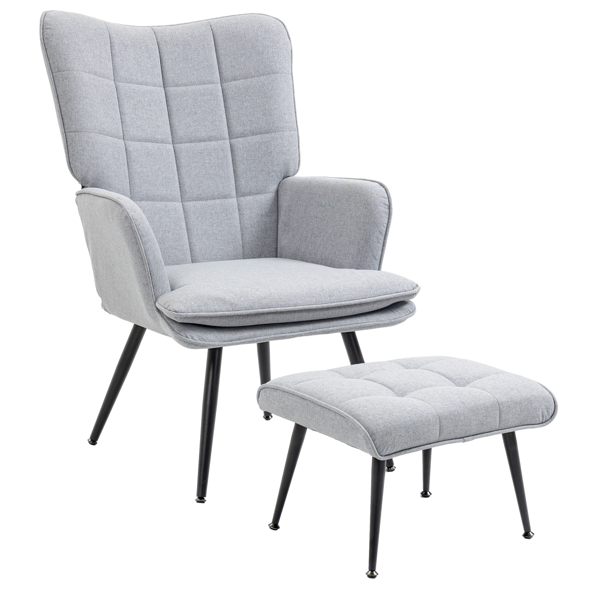 Armchair with Footstool Linen Accent Chair for Living Room - Light Grey - Life Essentials