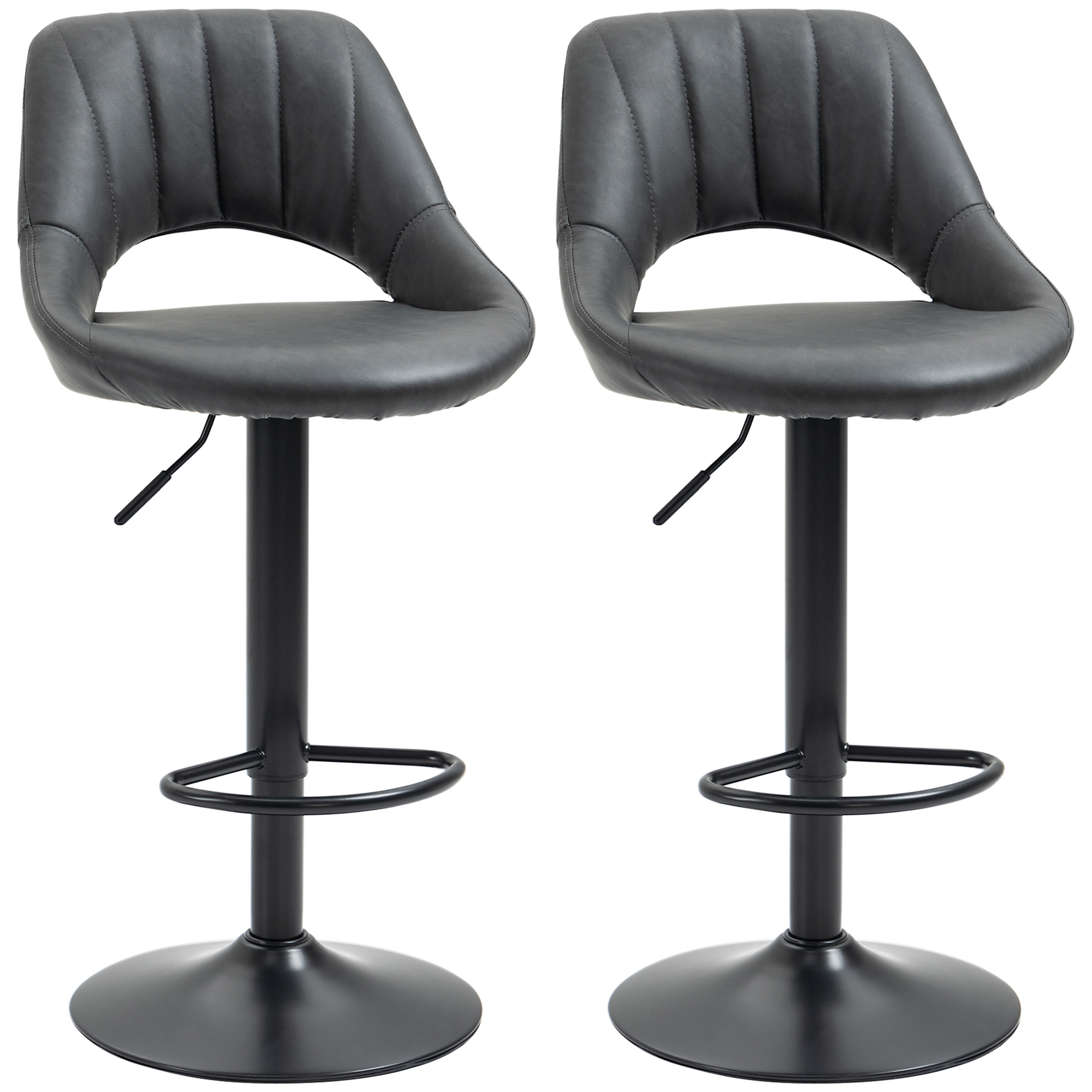 Barstools Set of 2 Adjustable Swivel Height Gas Lift PU Leather Counter Chairs with Footrest - Life Essentials