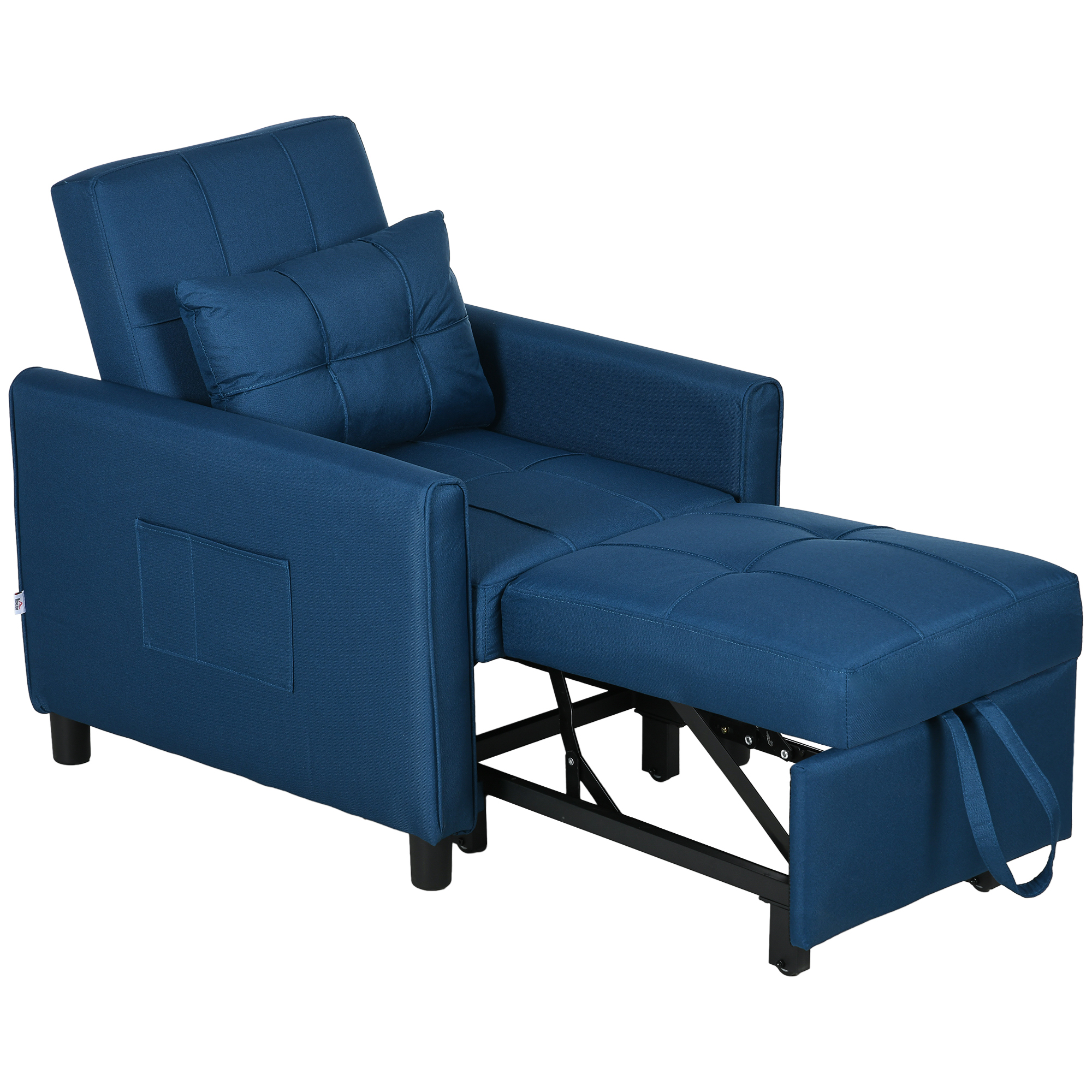 3-In-1 Convertible Chair Bed, Pull Out Sleeper Chair, Fold Out Bed with Adjustable Backrest, Side Pockets, Blue - Life Essentials