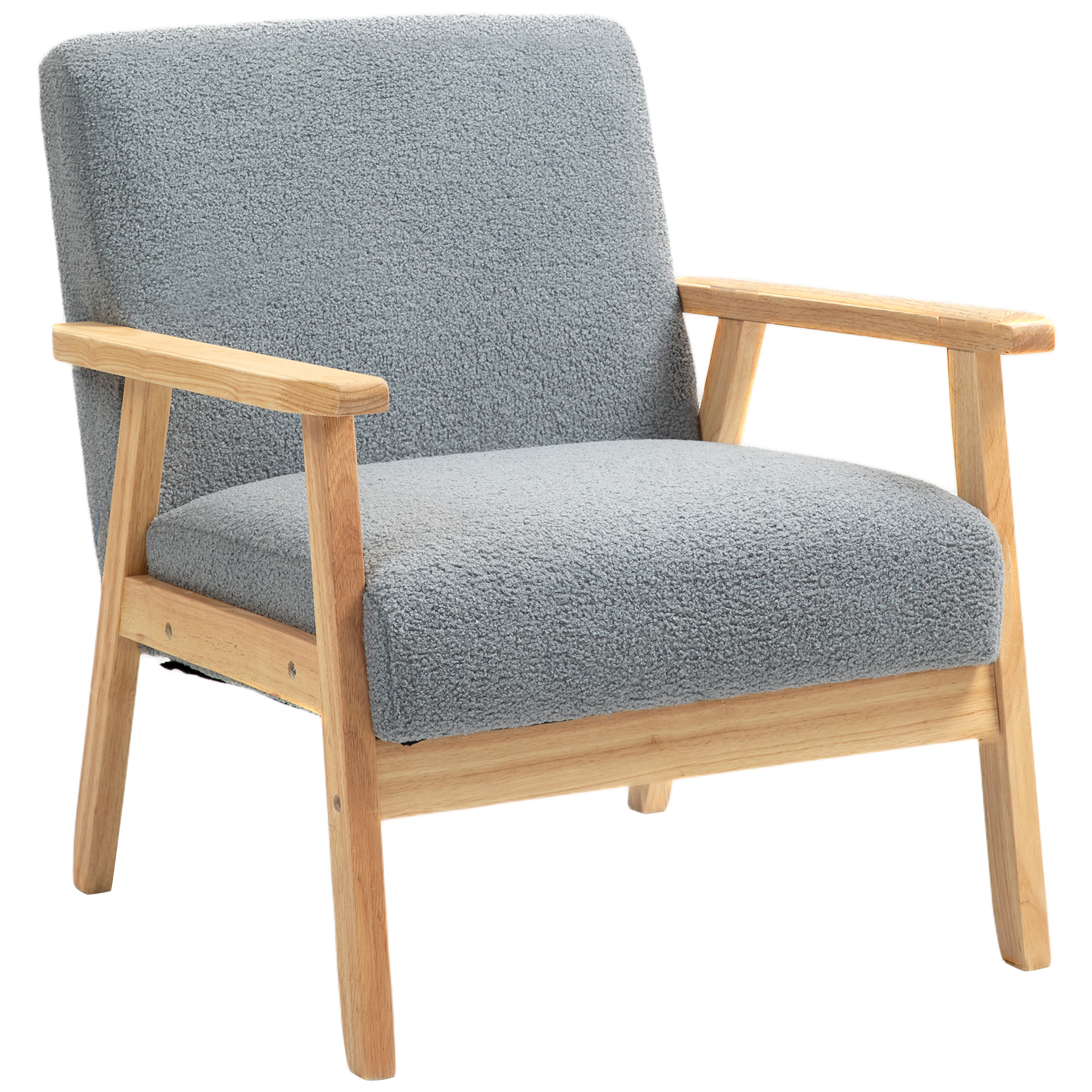 HERON Accent Chair Wood Frame with Thick Cashmere Cushions Wide Seat Armchair Home Furniture Bedroom Office Grey - Life Essentials
