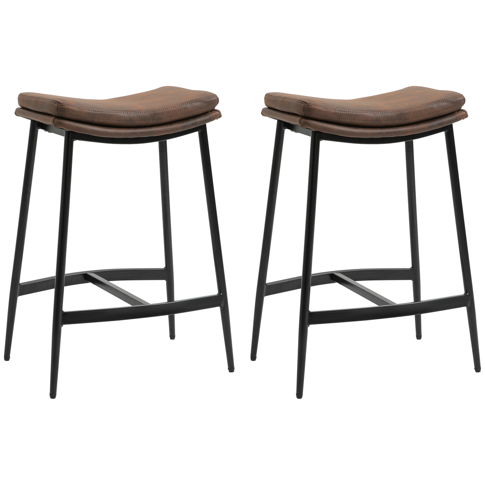 Breakfast Bar Stools Set of 2, Microfibre Upholstered Barstools, Industrial Bar Chairs with Curved Seat and Steel Frame - Life Essentials
