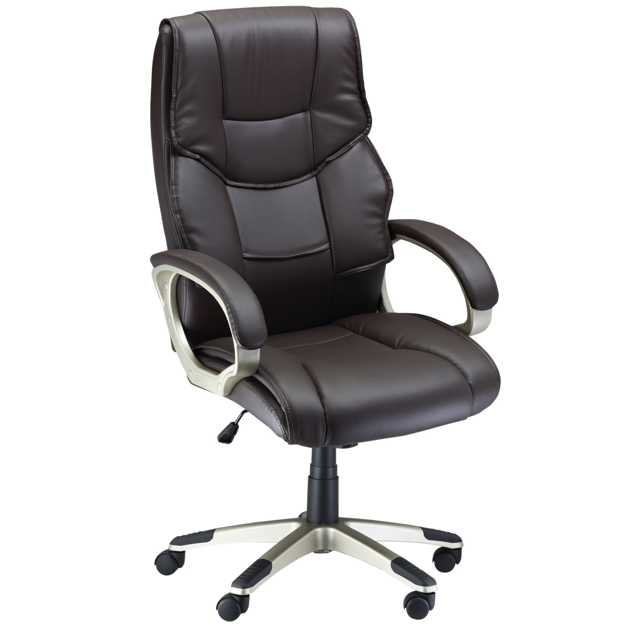 Home Office Chair High Back Computer Desk Chair with Faux Leather Adjustable Height Rocking Function Brown - Life Essentials