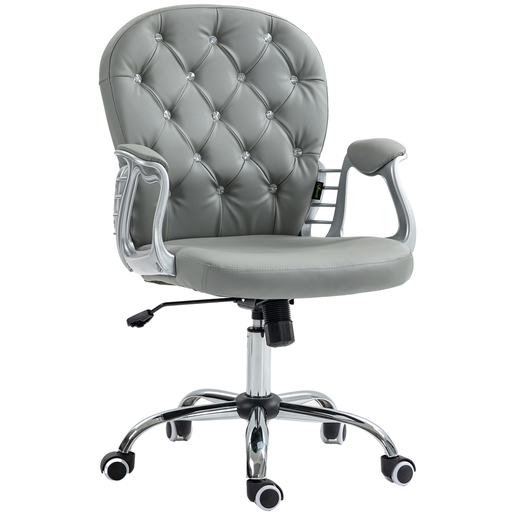 Preston Computer Desk Chair 360 Swivel PU Diamante Padded - Grey - Life Essentials