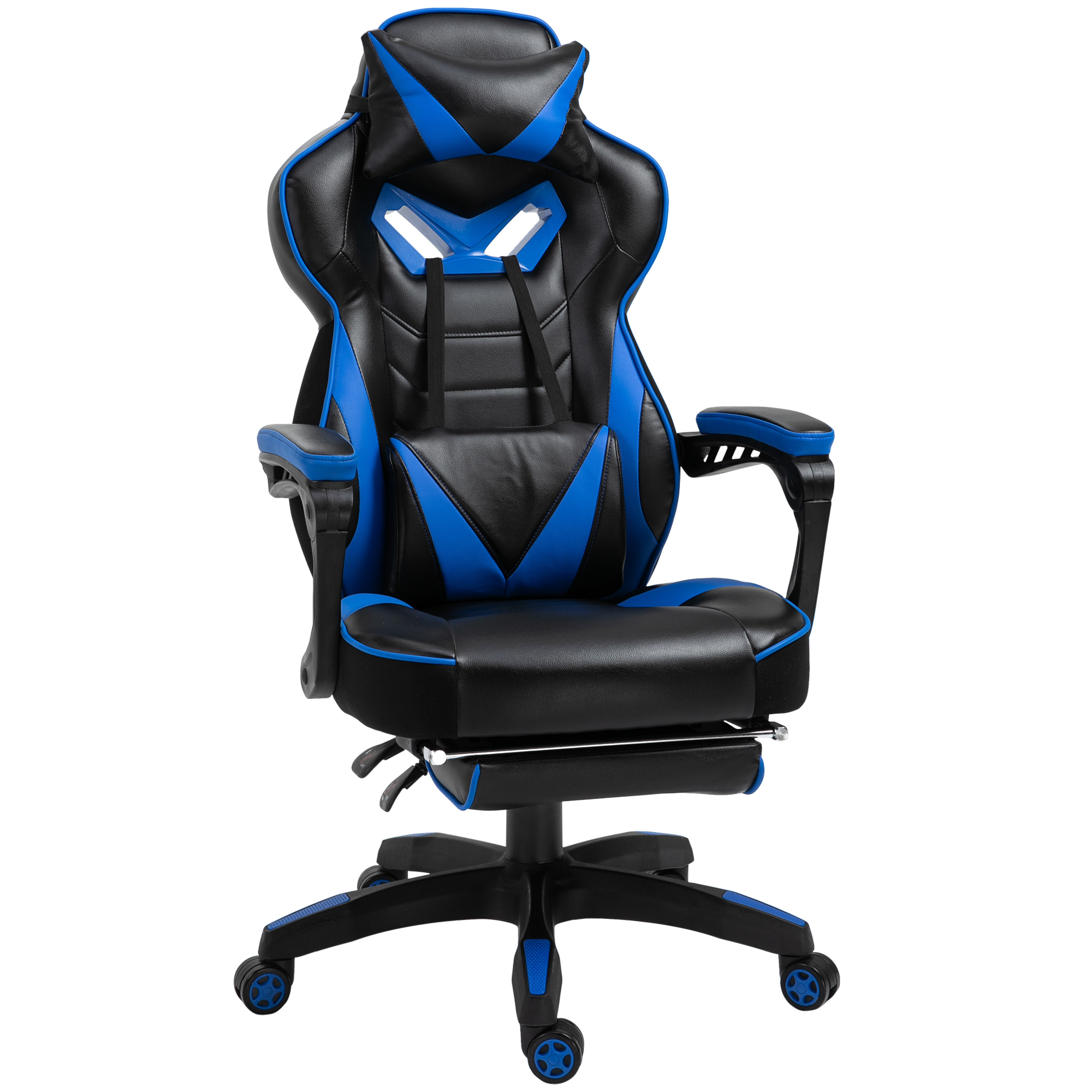 Ergonomic Racing Gaming Chair Office Desk Chair Adjustable Height Recliner with Wheels, Headrest, Lumbar Support, Retractable Footrest Blue - Life 