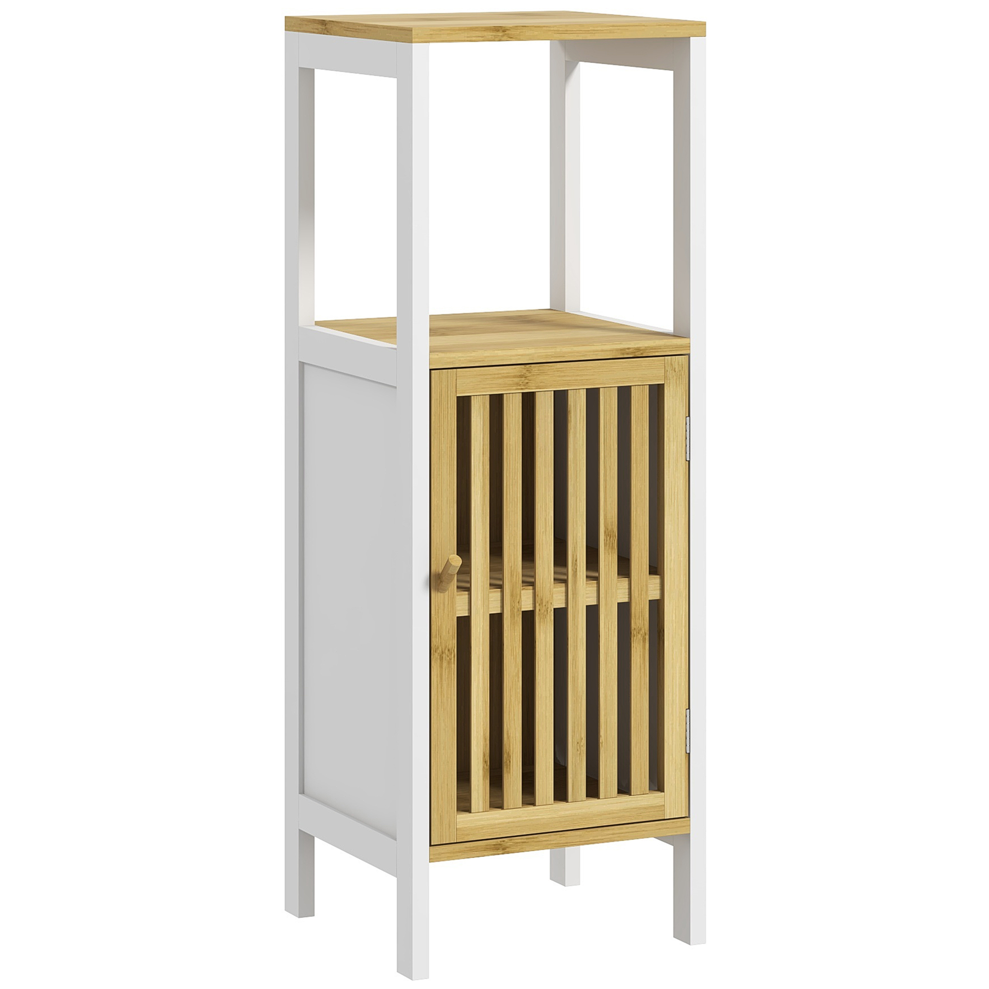 HERON Bamboo-Blend Retro Cut-Out Bathroom Storage Unit, with Cupboard - Life Essentials