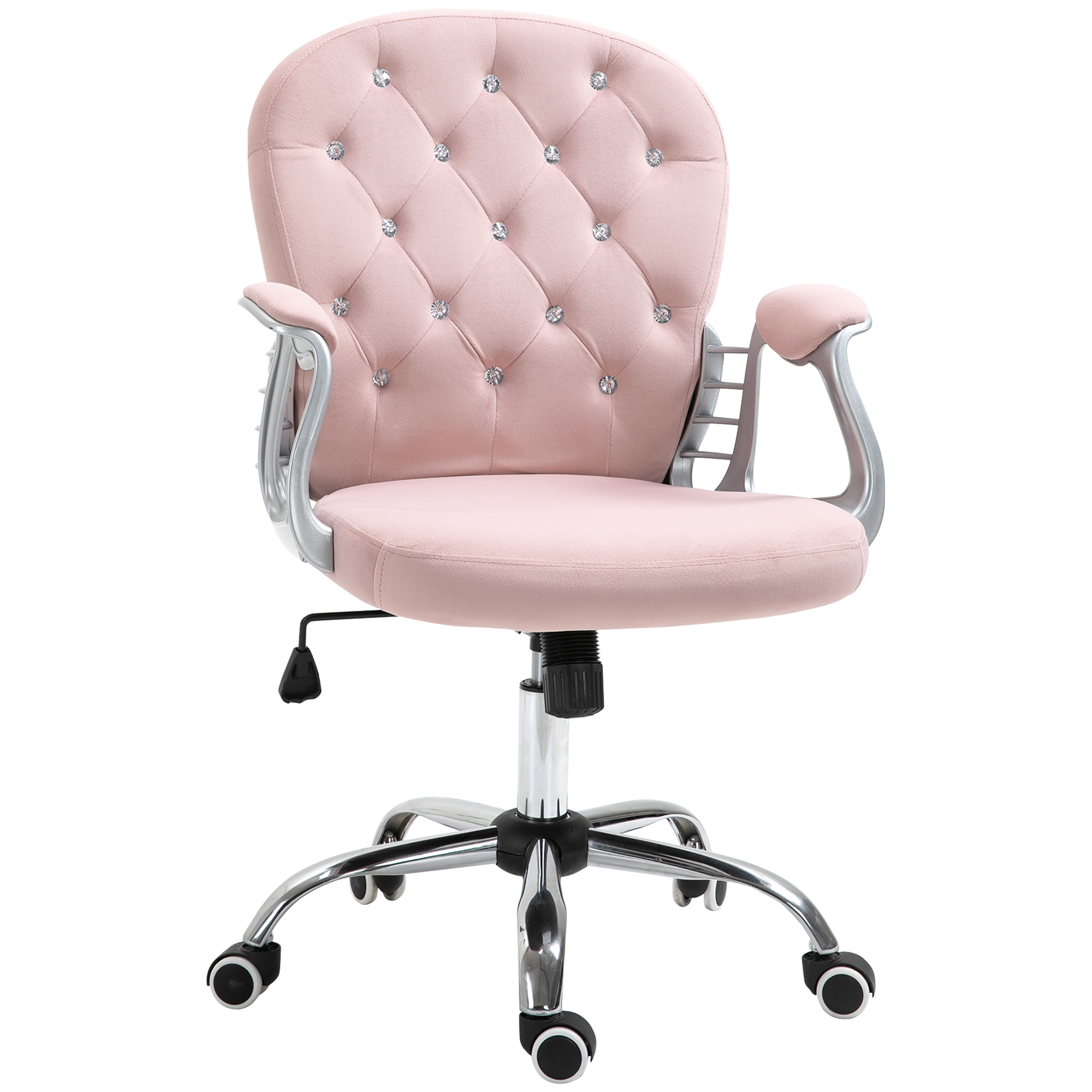 Office Chair Ergonomic 360° Swivel Diamond Tufted Home Work Velour Padded Base 5 Castor Wheels Pink - Life Essentials