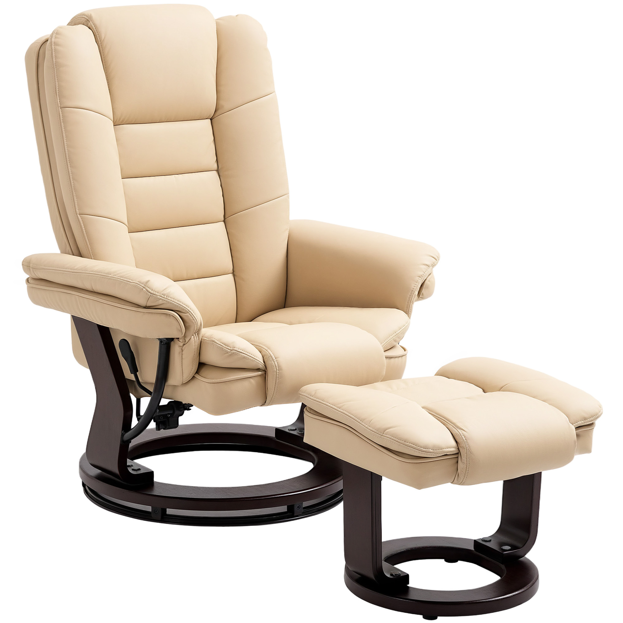 HERON Faux Leather 135deg Reclining Chair and Footstool - Beige - Life Essentials