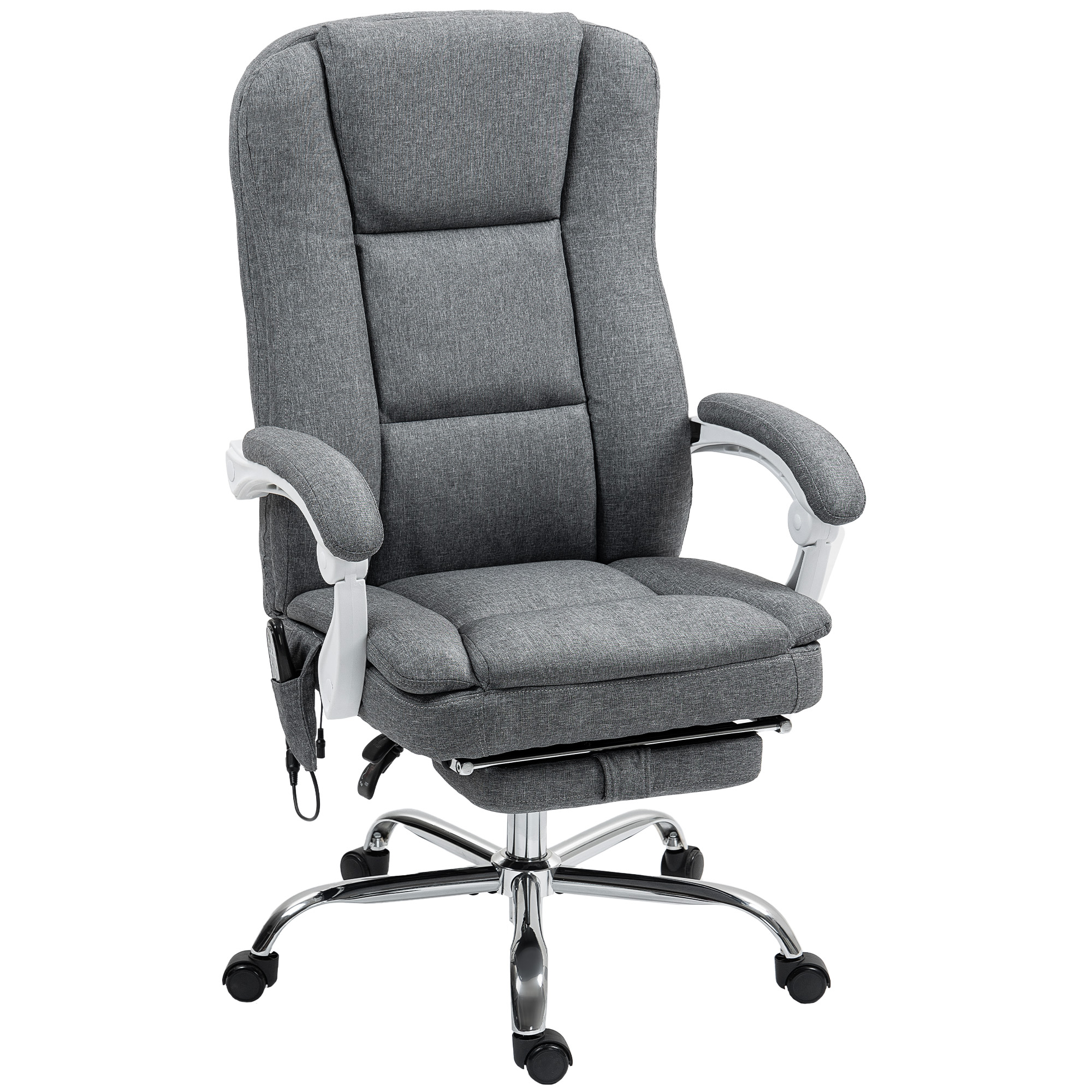 HERON Executive Massage Office Chair, 8-Point Heated Fabric Desk Chair with Footrest, Remote, Swivel, Grey - Life Essentials