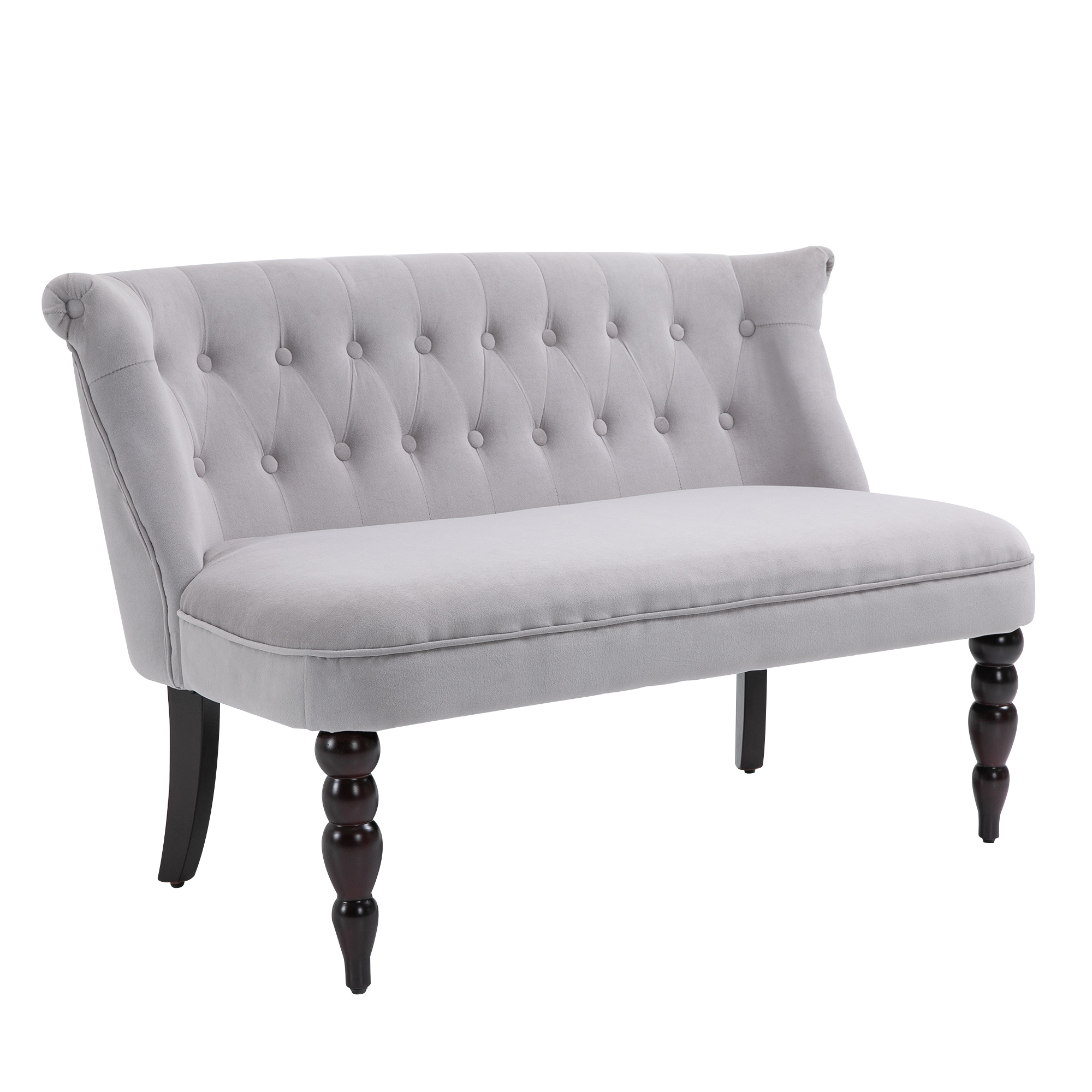2 Seat Sofa Lounger Couch with Wood Frame Button Tufts Carved Legs Vintage Design Compact Home Bedroom Loveseat, Grey - Life Essentials