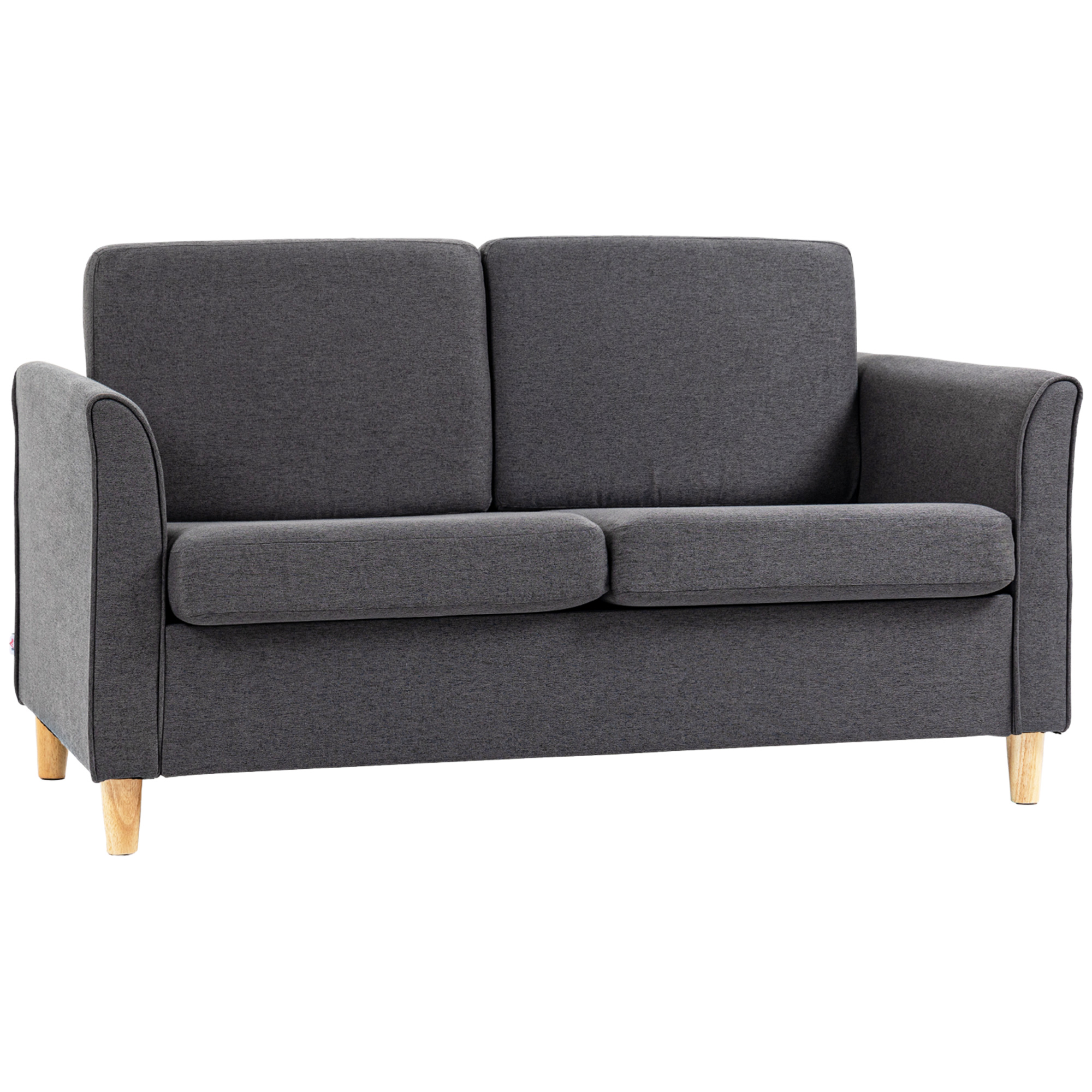 Compact Loveseat Sofa, Modern 2 Seater Sofa for Living Room with Wood Legs and Armrests, Dark Grey - Life Essentials