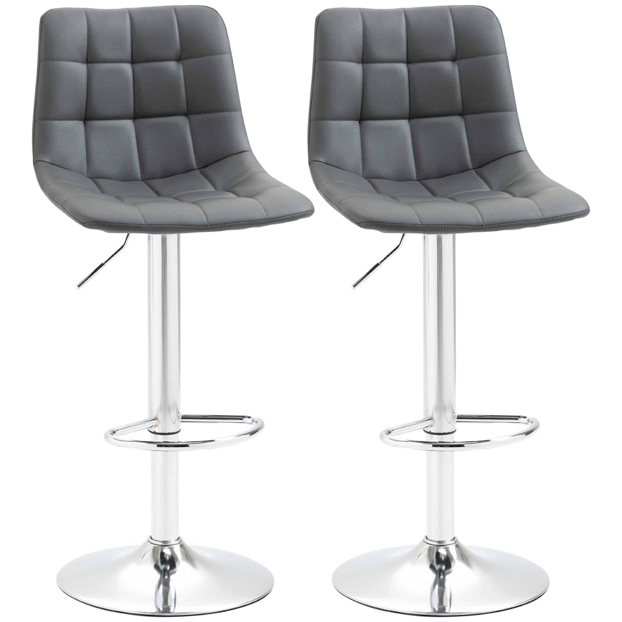 Bar Stools Set of 2, Adjustable Breakfast Dining Stools for Kitchen, Modern Counter Barstools with 360° Swivel and Footrest, Grey - Life Essentials
