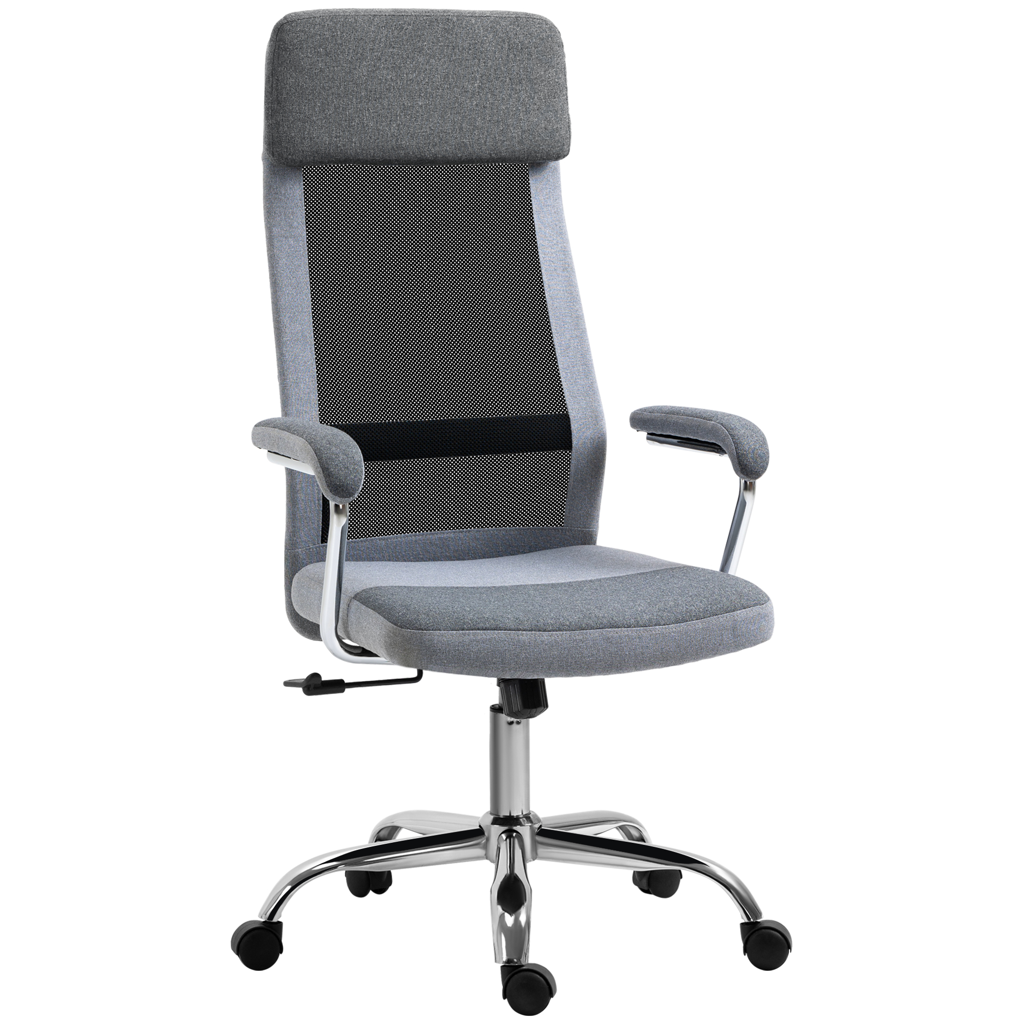 Office Chair Linen-Feel Mesh Fabric High Back Swivel Computer Task Desk Chair for Home with Arm, Wheels, Grey - Life Essentials