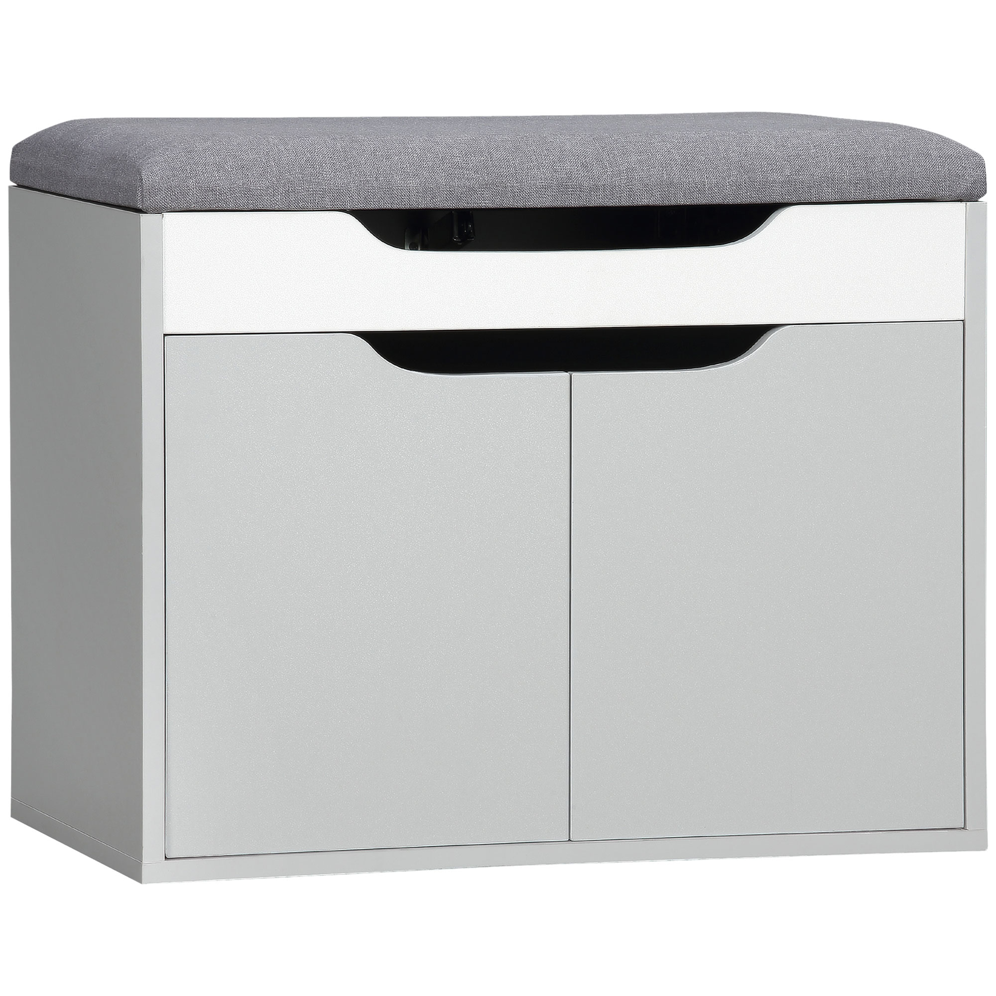Shoe Bench with Cushion, Modern Storage Bench with Padded Seat, 2-tier Cabinet, Hidden Storage, Adjustable Shelf for Living Room, Light Grey - Life 