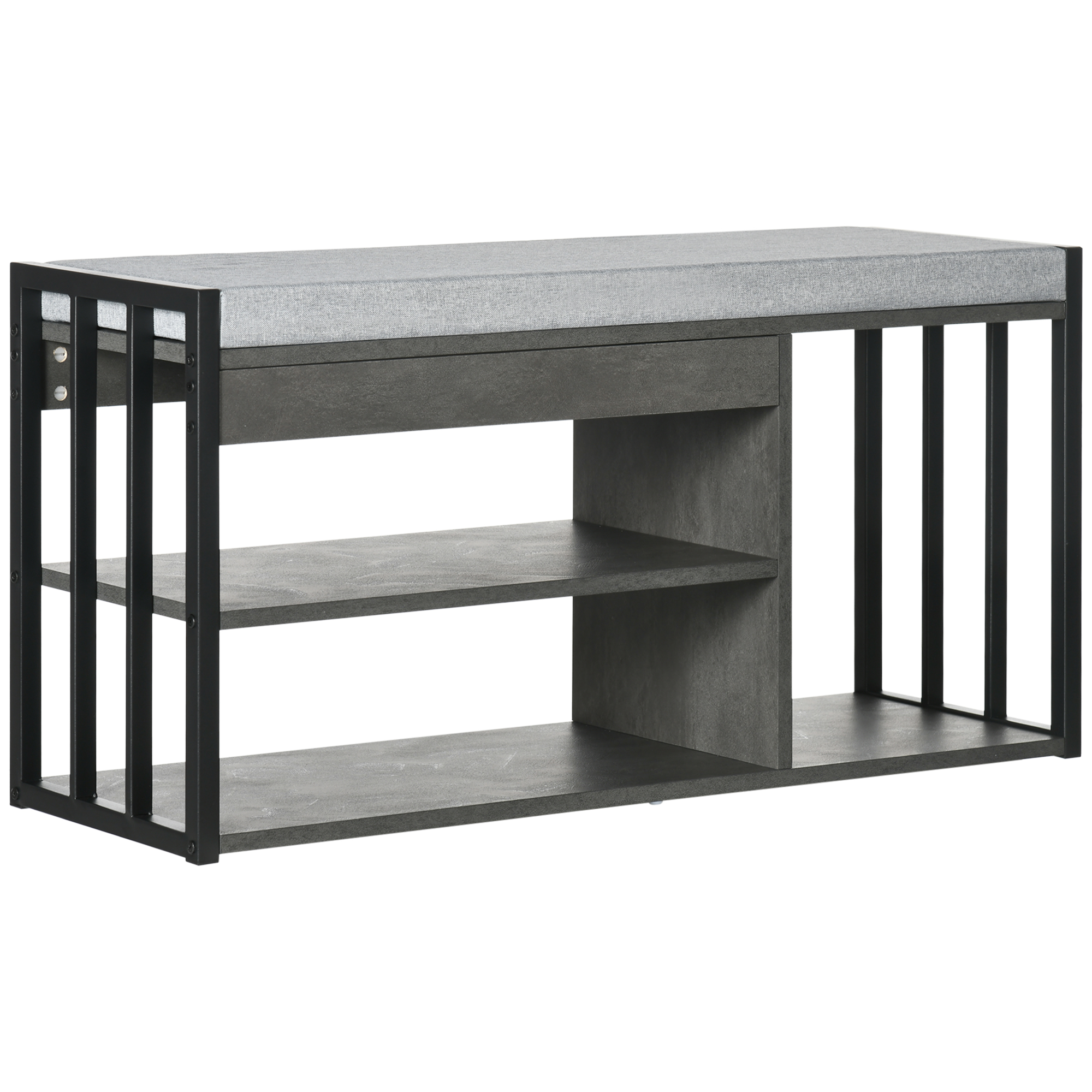 Shoe Storage with Seat, Upholstered Entryway Bench, Shoe Bench with 3 Open Shelves for Hallway, Grey - Life Essentials