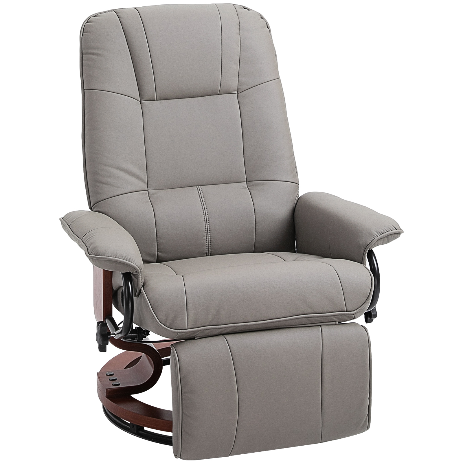 Manual Recliner Chair Armchair Sofa with Faux Leather Upholstered Wooden Base for Living Room Bedroom, Grey - Life Essentials