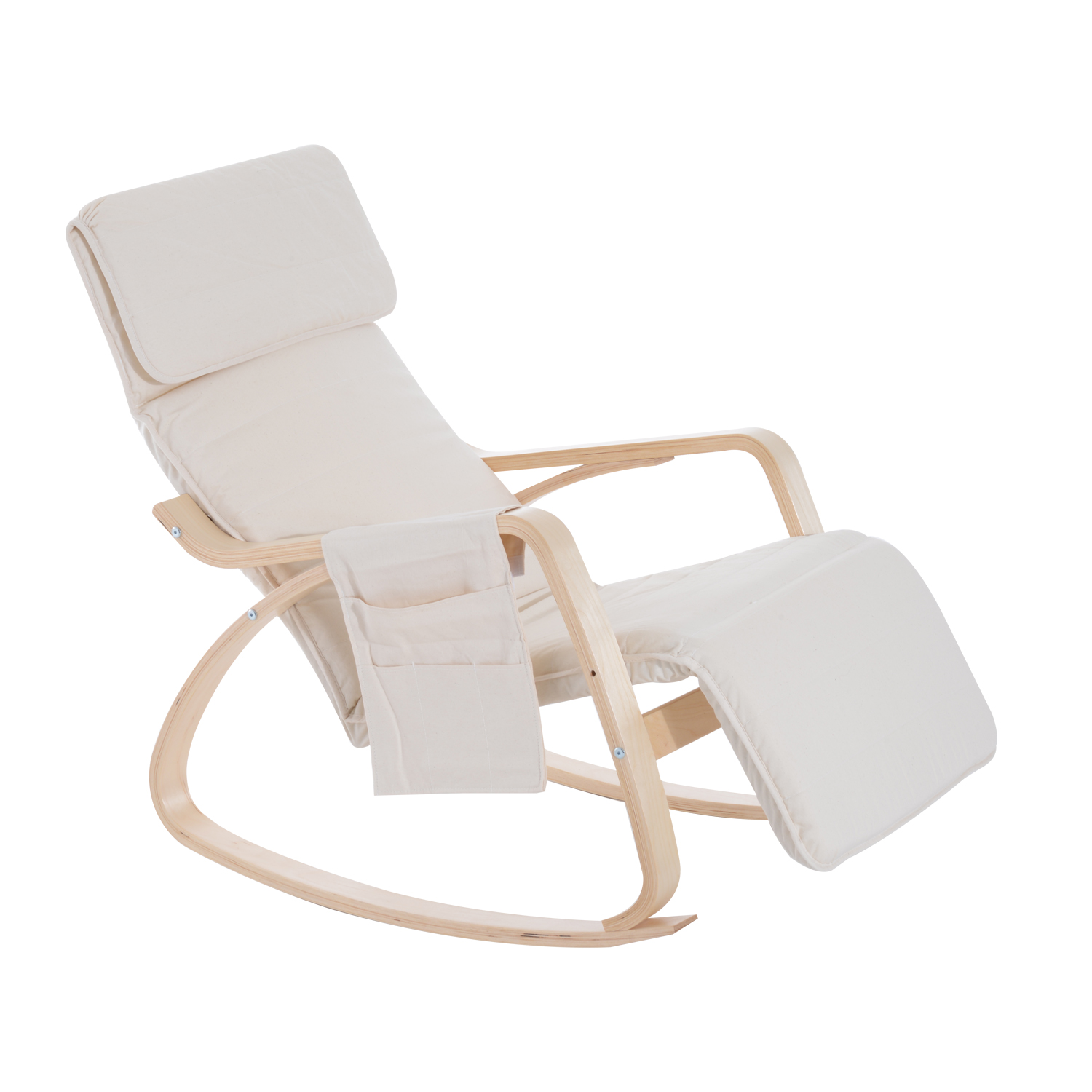 Rocking Lounge Chair Recliner Relaxation Lounging Relaxing Seat with Adjustable Footrest, Side Pocket and Pillow, Cream White - Life Essentials