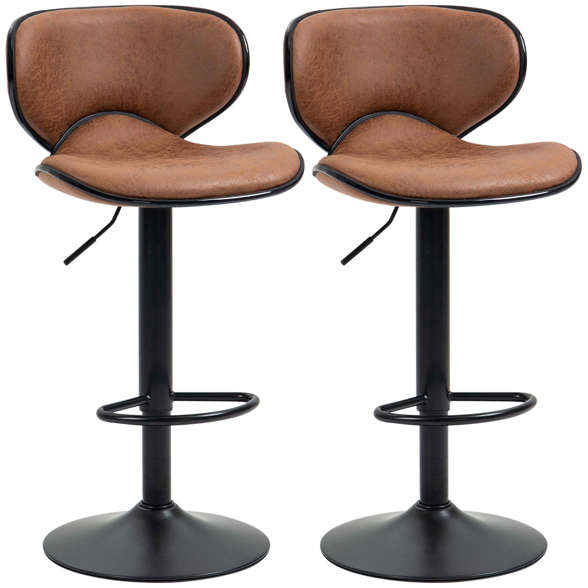 Bar Stool Set of 2 Microfiber Cloth Adjustable Height Armless Chairs with Swivel Seat, Brown - Life Essentials