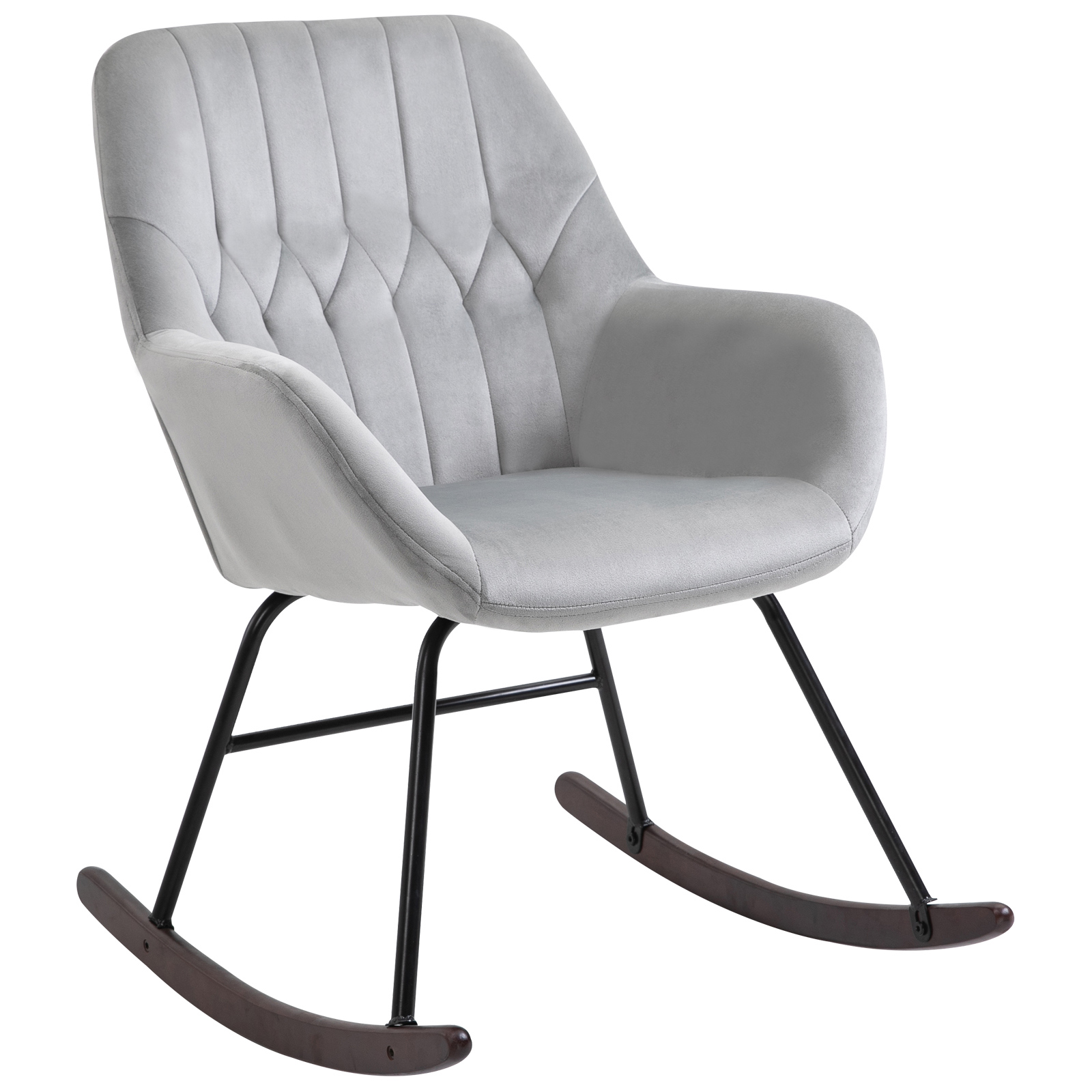 Rocking Chair Reading Accent Armchair with Steel Frame Sponge Padded for Living Room, Dining Room, Office, Balcony, Grey and Black - Life Essentials