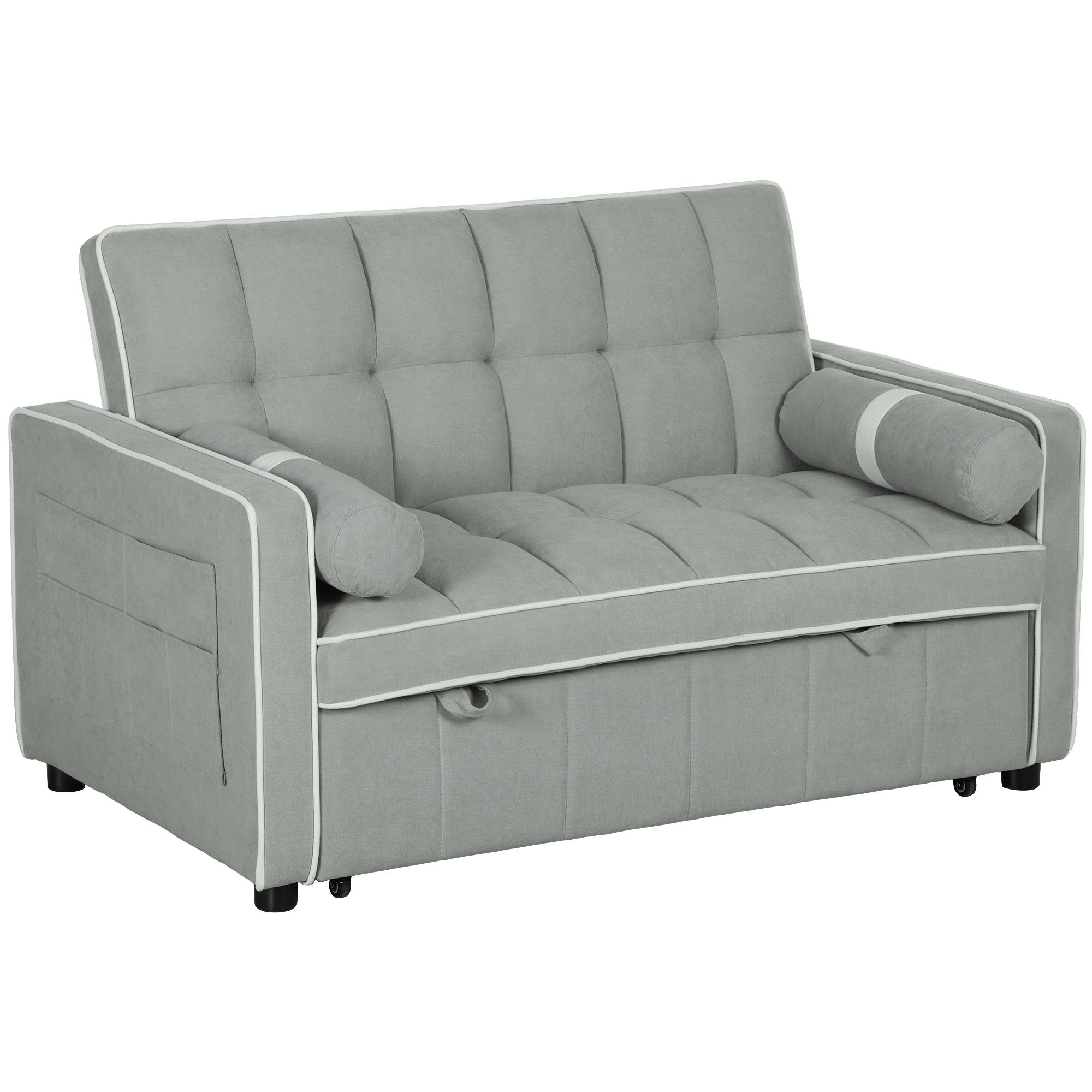 HERON Two-Seater Linen-Look Sofa Bed - Light Grey - Life Essentials