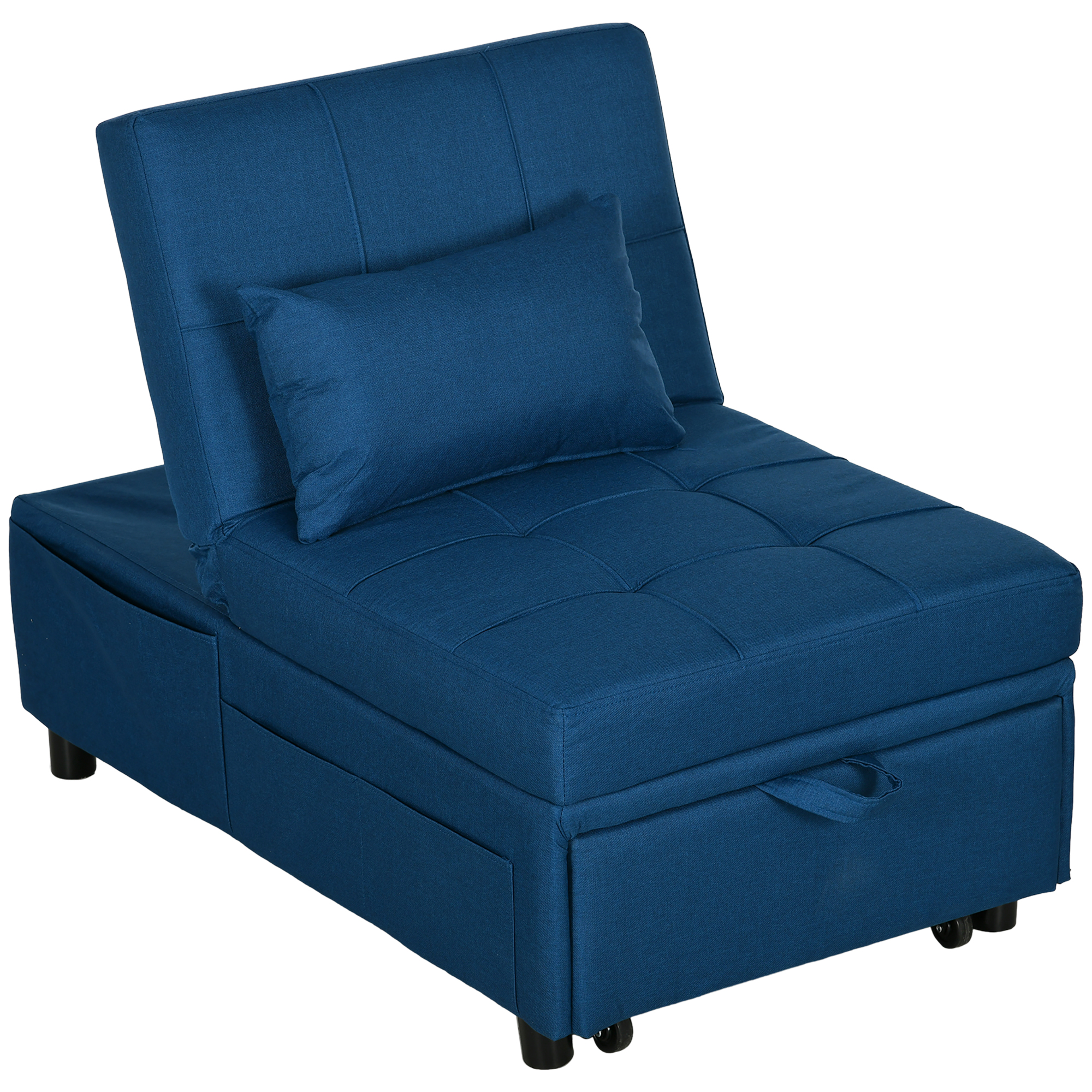 Convertible Chair Bed w/ Padding Seat, 3-in-1 Multi-Functional Sleeper Chair Bed, Recliner w/ Adjustable Backrest, Wheels and Pillow, Blue - Life 