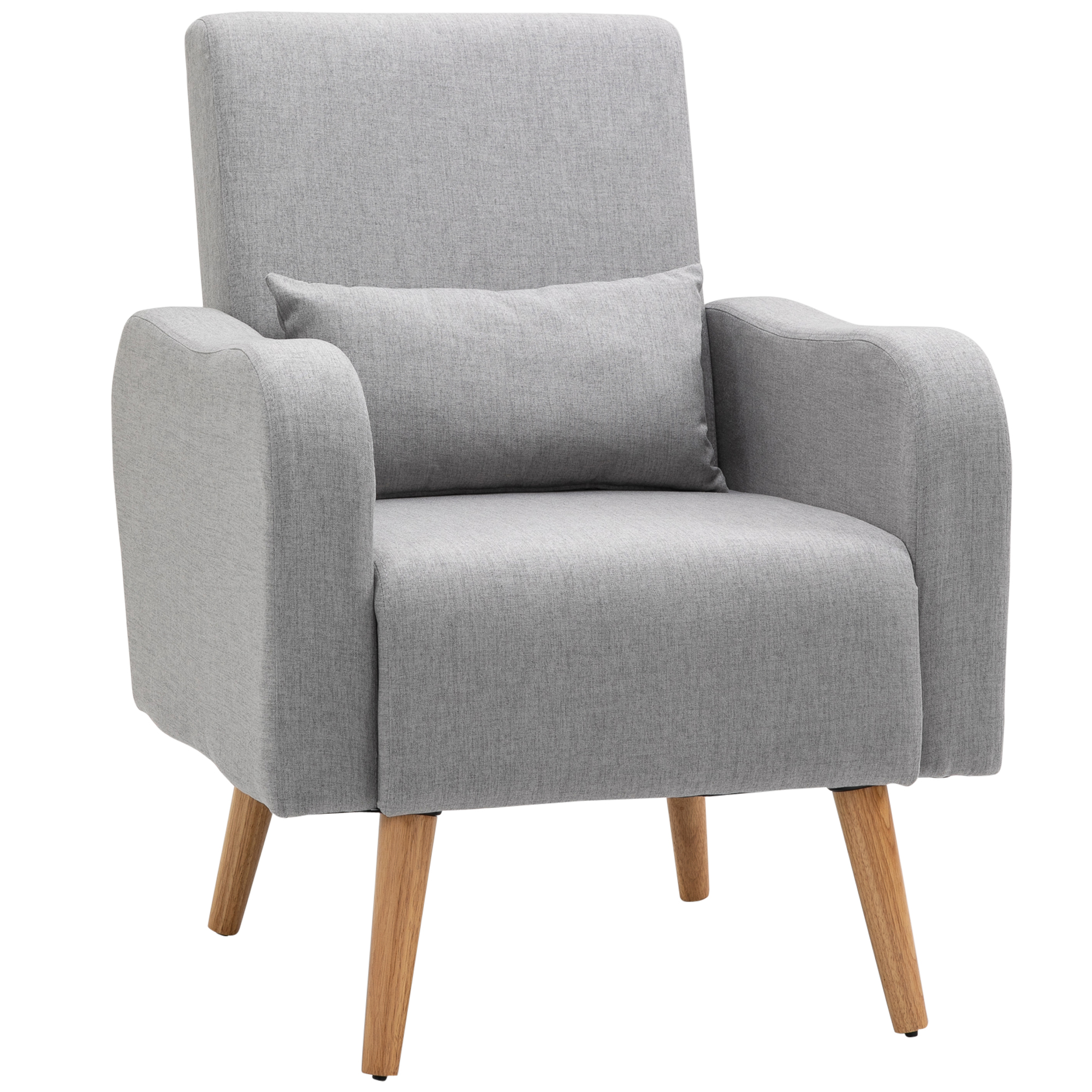 Upholstered Linen-Touch Arm Club Chair with Wooden Frame - Grey - Life Essentials