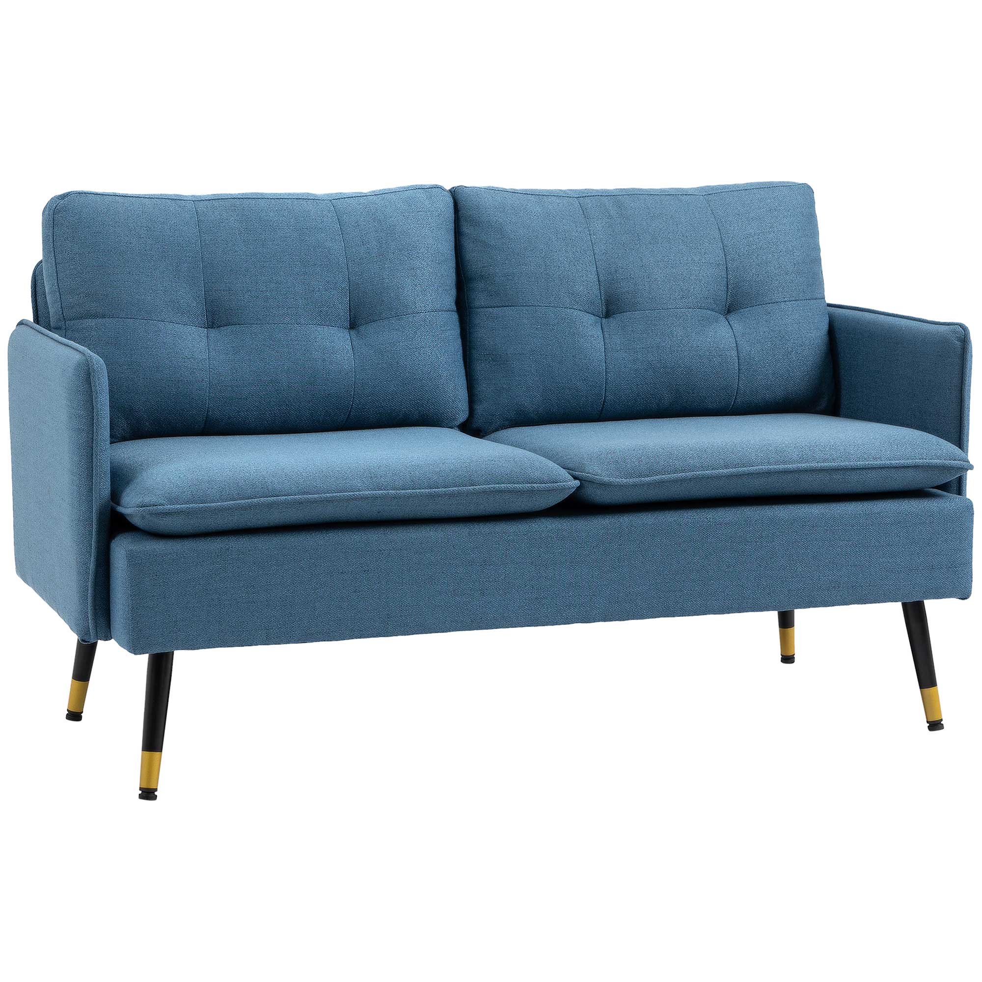 2 Seater Sofas for Living Room, Fabric Couch, Button Tufted Love Seat with Cushions, Dark Blue - Life Essentials