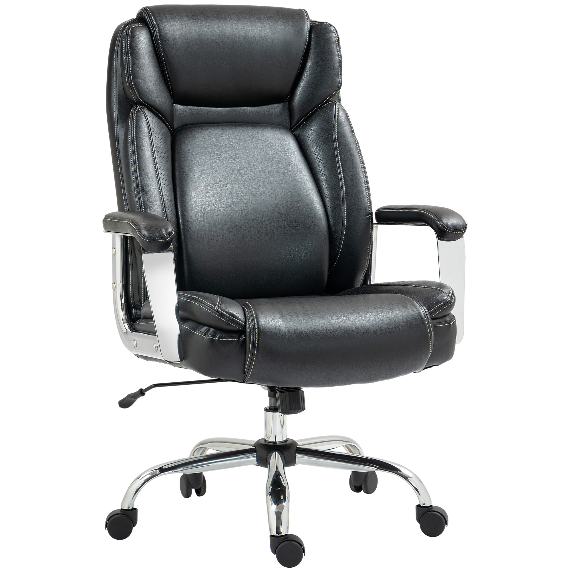 HERON Ergonomic Office Chair, Heavy Duty Faux Leather Desk Chair with Tilt Function, Black - Life Essentials