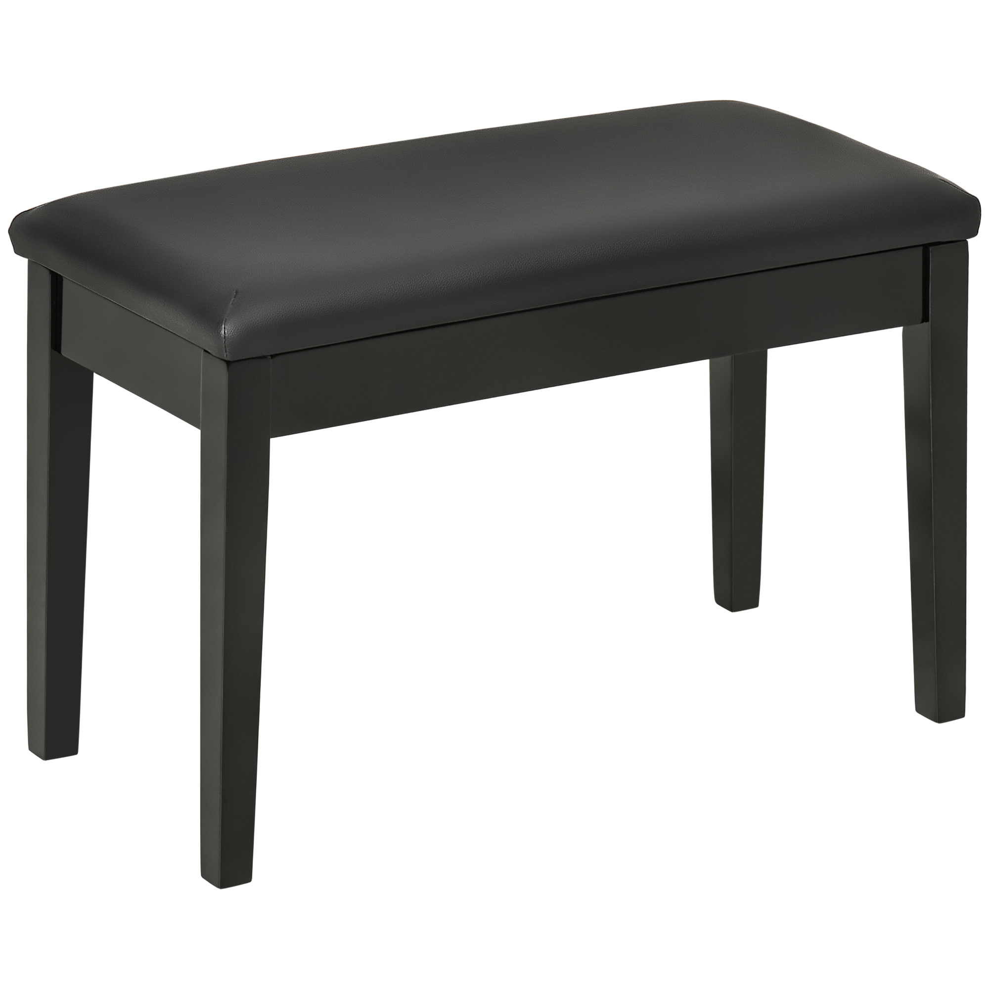 Classic Piano Bench Stool, PU Leather Padded Keyboard Stool with Rubber Wood Legs and Music Storage Compartment, Black - Life Essentials