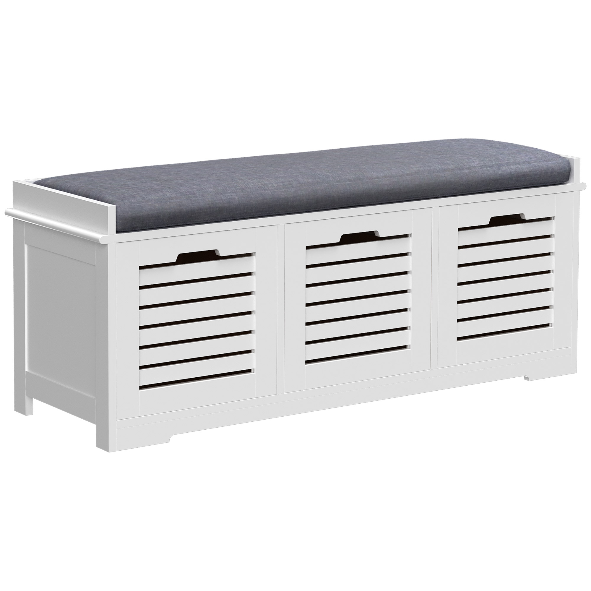 JALVIK White Storage Bench with 3 Drawers & Removable Grey Seat Cushion Hallway Organisation furniture - Life Essentials