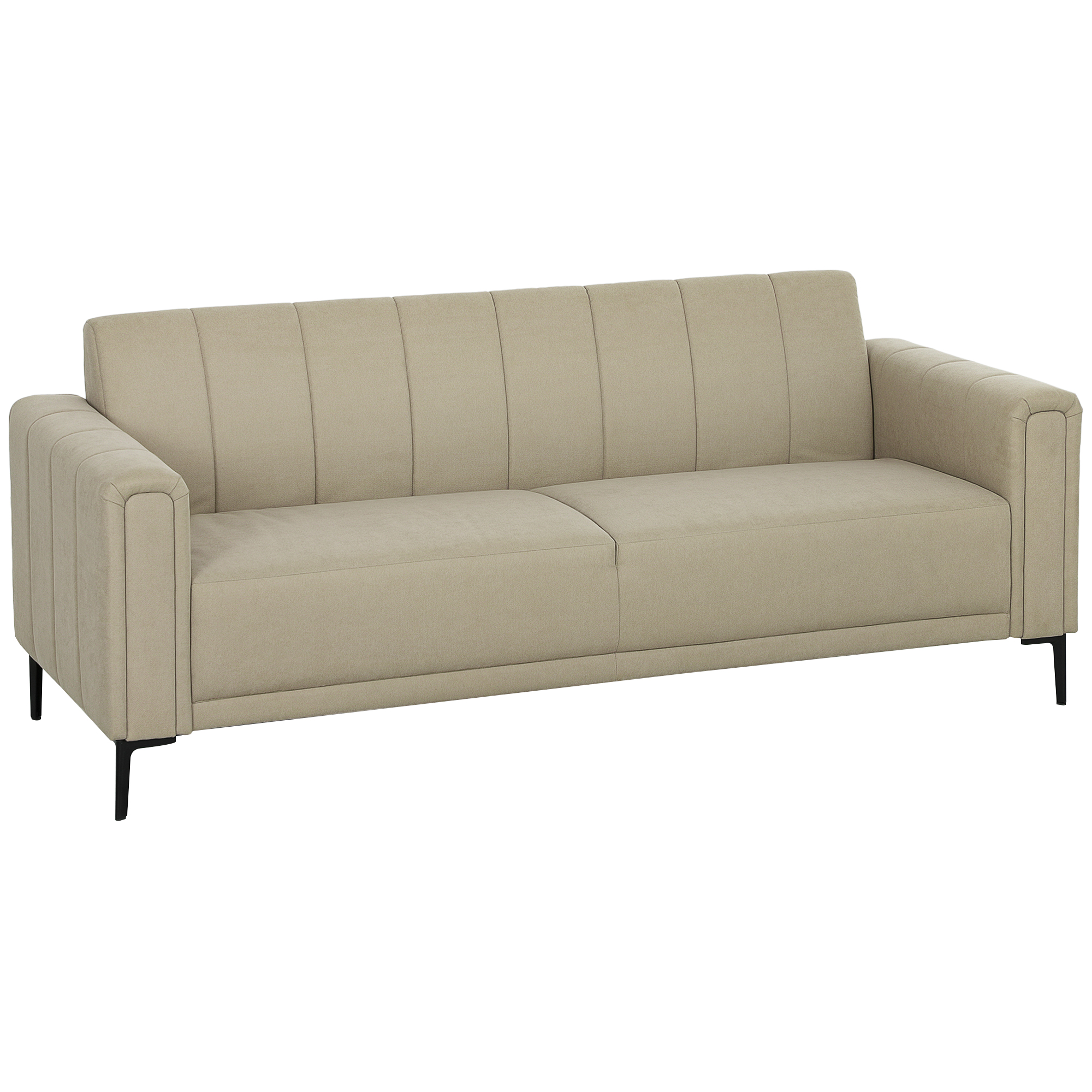 HERON 3 Seater Sofa, Modern Fabric Sofa Couch, Channel Tufted Upholstered Sofa Settee for Living Room, Guest Room, Bedroom, Home Office, Khaki - Life 