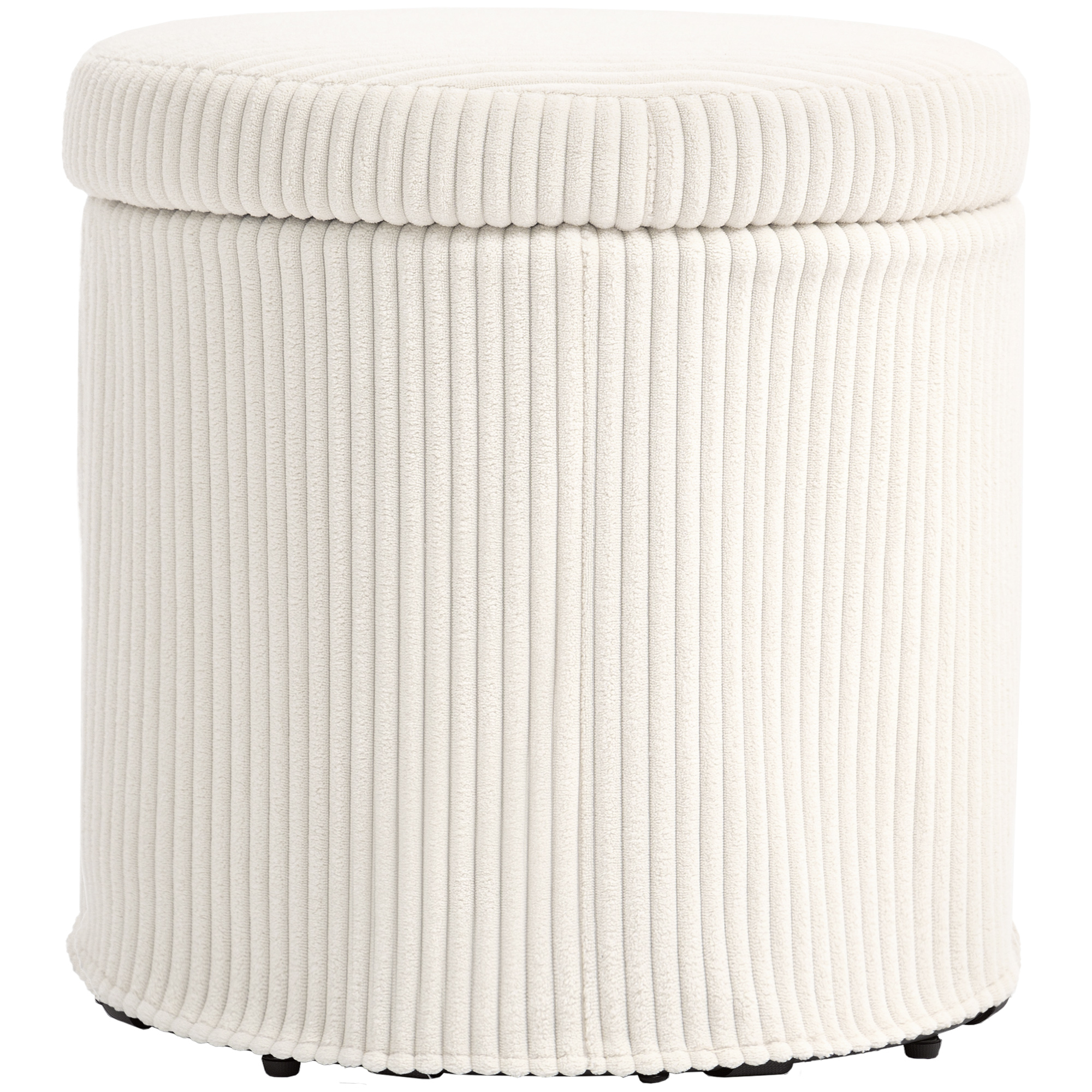 HERON 40cm Round Storage Ottoman, Corduroy Footstool with Removable Lid and Legs, Vanity Stool for Living Room, Bedroom, Beige - Life Essentials