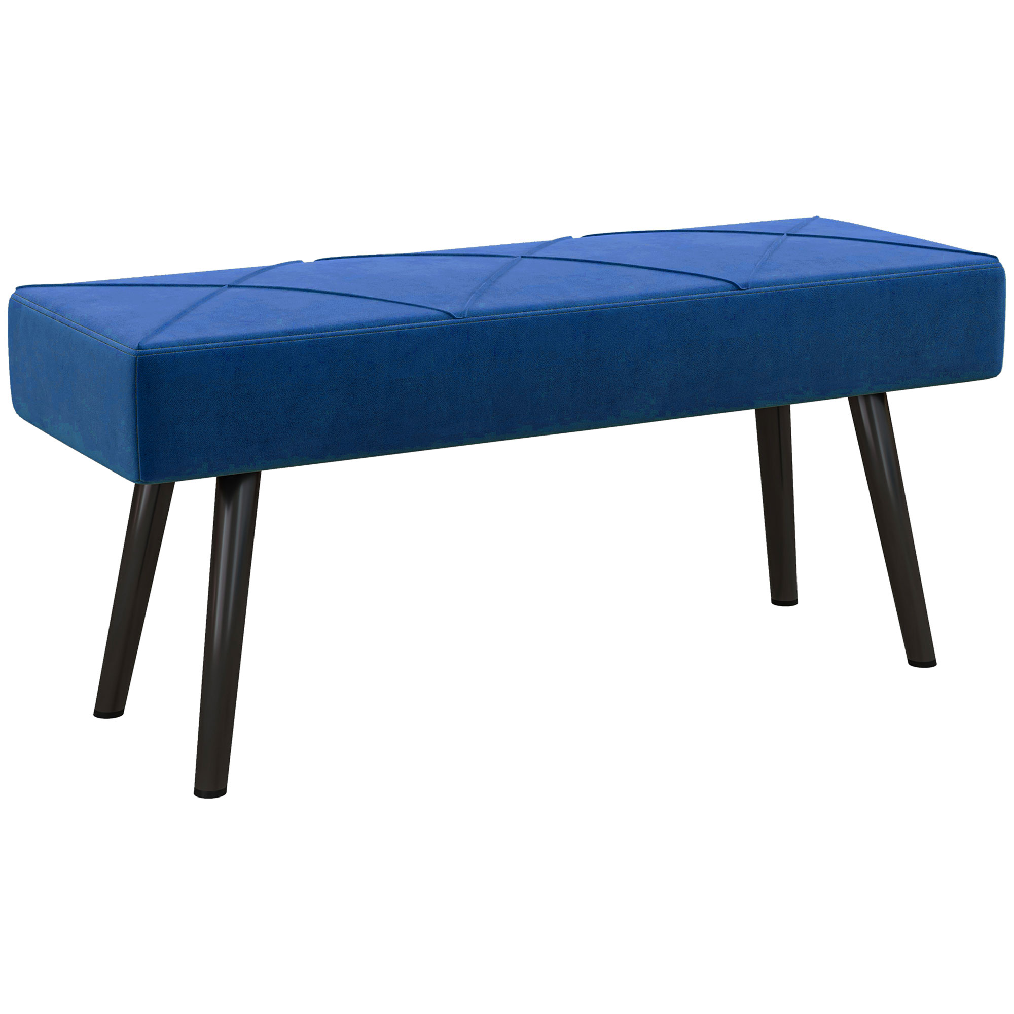 End of Bed Bench X-Shape Design Steel Legs Upholstered Blue - Life Essentials