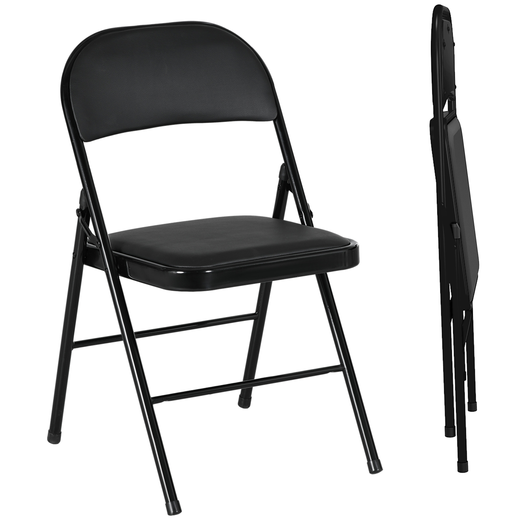 Scott Padded Folding Chairs Set of 2 with Cushioned Seat - Black - Life Essentials