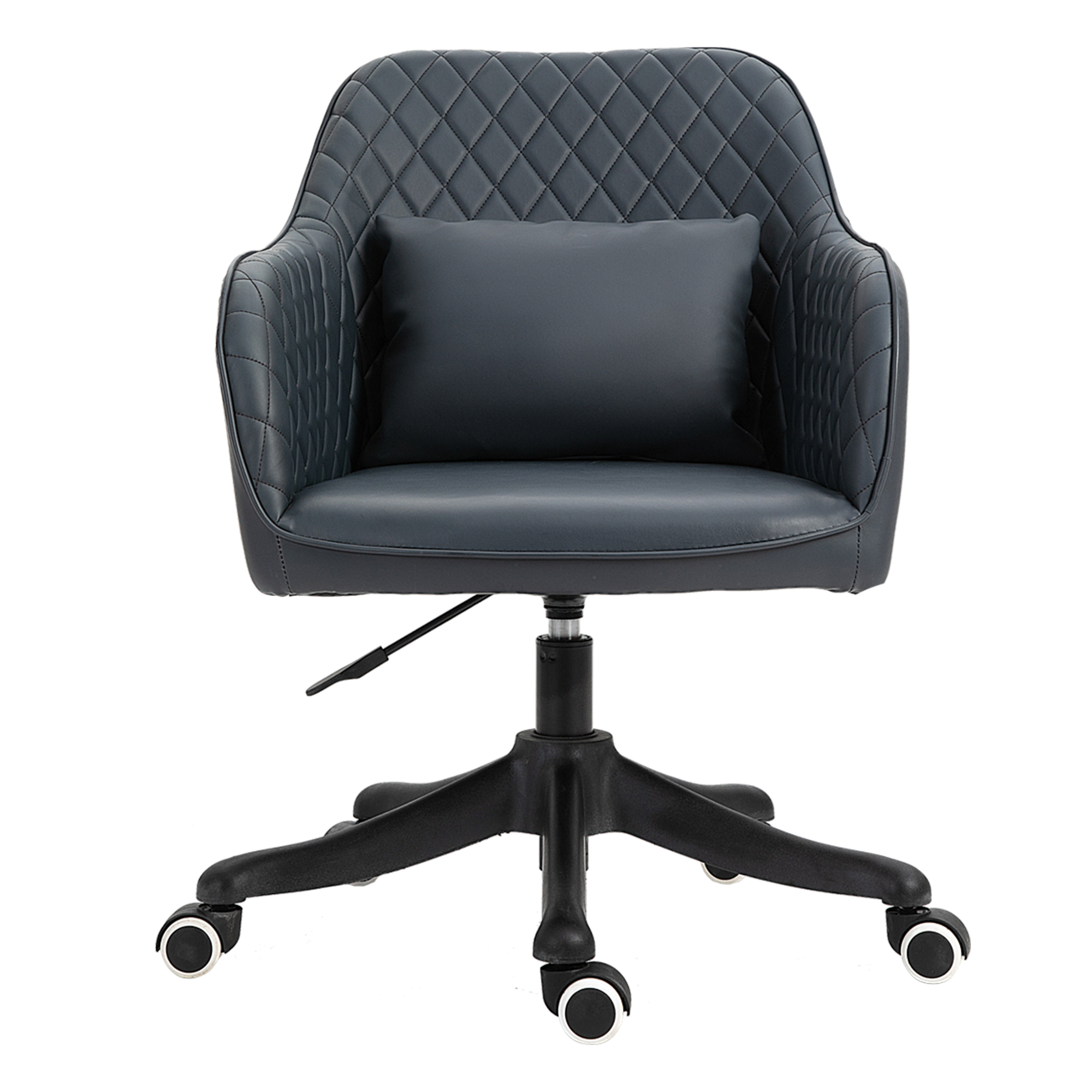 PU Leather Office Chair with Rechargeable Electric Vibration Massage Lumbar Pillow, Wheels, Blue - Life Essentials