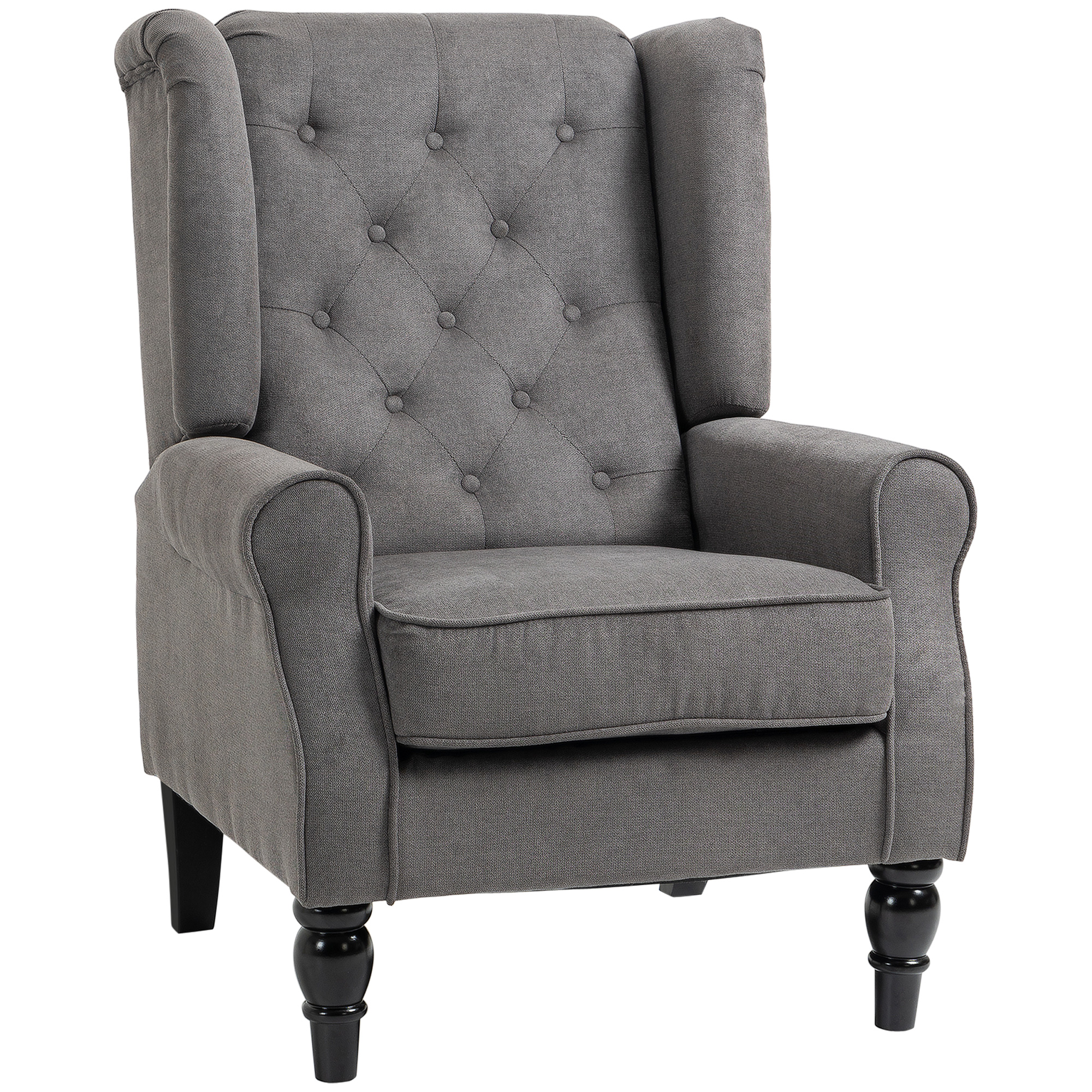 Retro Accent Chair, Wingback Armchair with Wood Frame Button Tufted Design for Living Room Bedroom, Dark Grey - Life Essentials