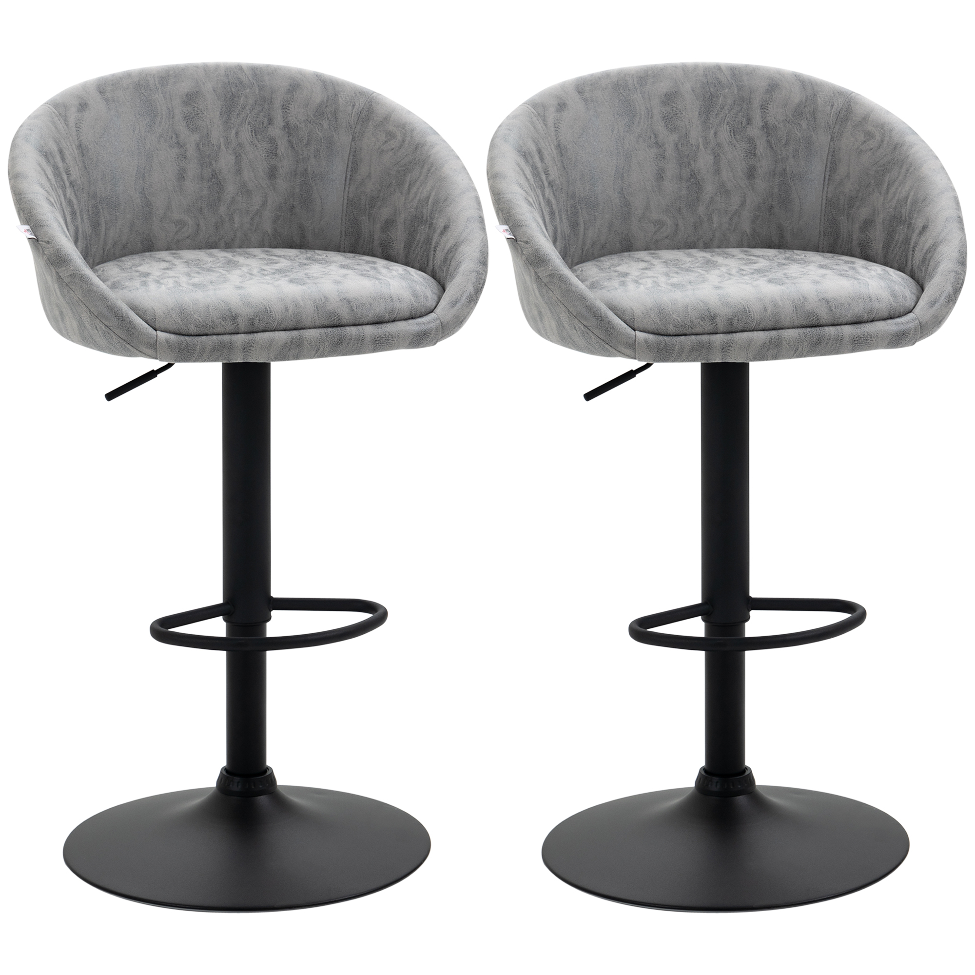 Modern Adjustable Bar Stools Set of 2, Swivel PU Leather Breakfast Barstools with Footrest Armrests Back, for Kitchen Counter Light Grey - Life 