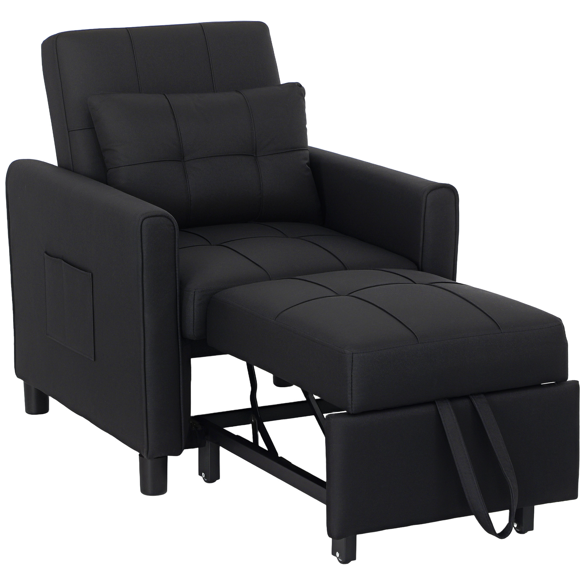 HERON Linen-Look Single Chair Bed - Black - Life Essentials