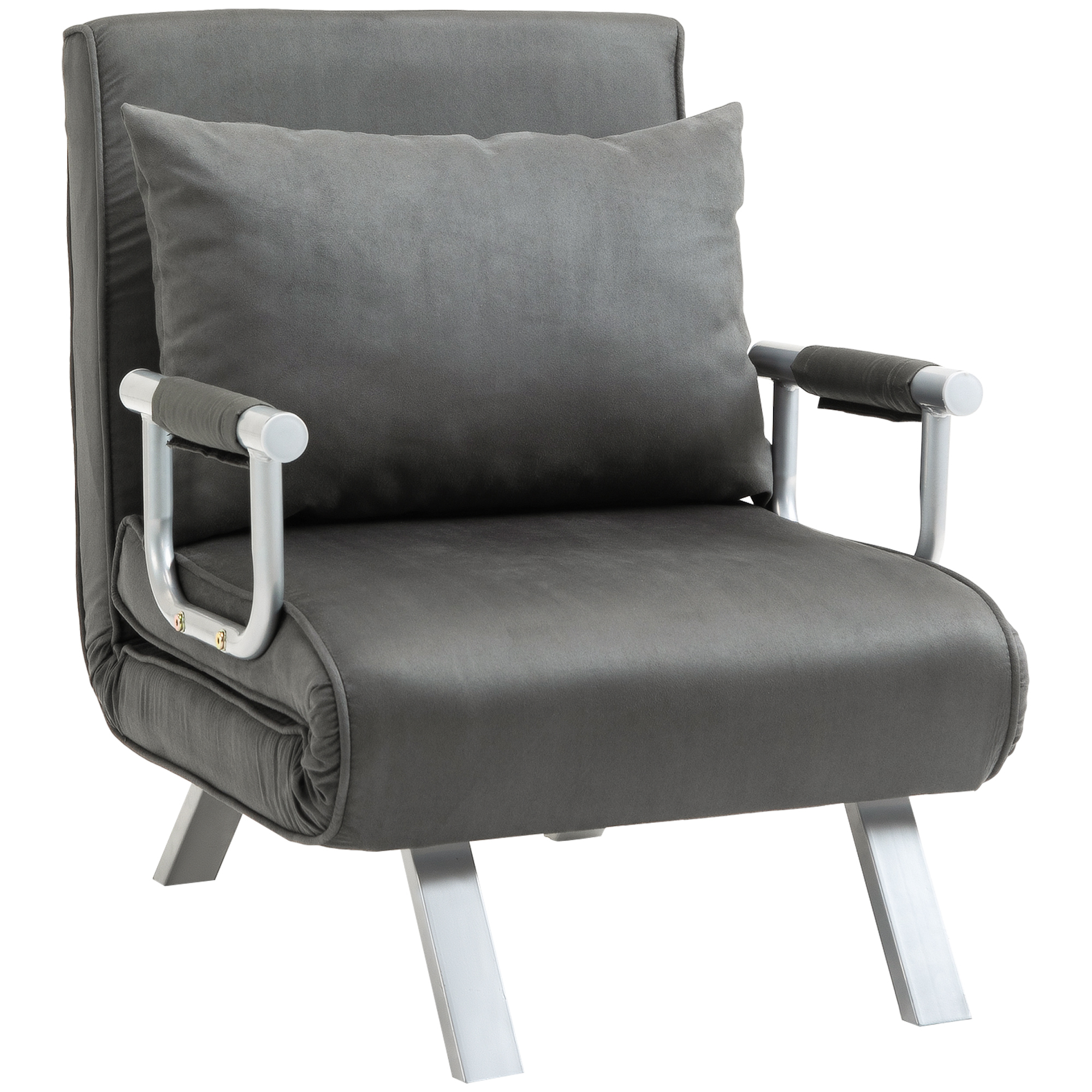 Modern 2-In-1 Design Single Sofa Bed Sleeper Foldable Portable Armchair Bed Chair Lounge Couch with Pillow for Living Room, Bedroom, Dark Grey - Life 